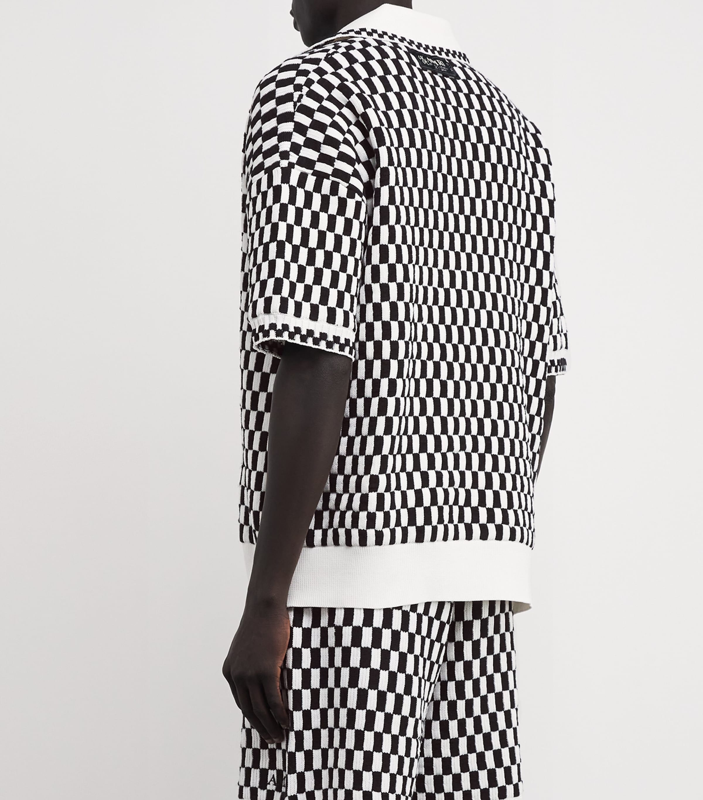 AMIRI Mens Mohair Checkerboard Polo Shirt Black Image 4