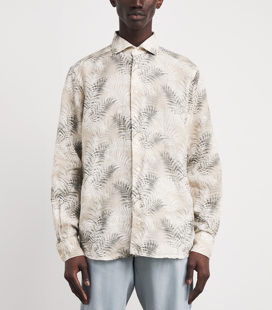 Linen Leaf Print Contemporary Fit Shirt 33 BEIGE Image 3