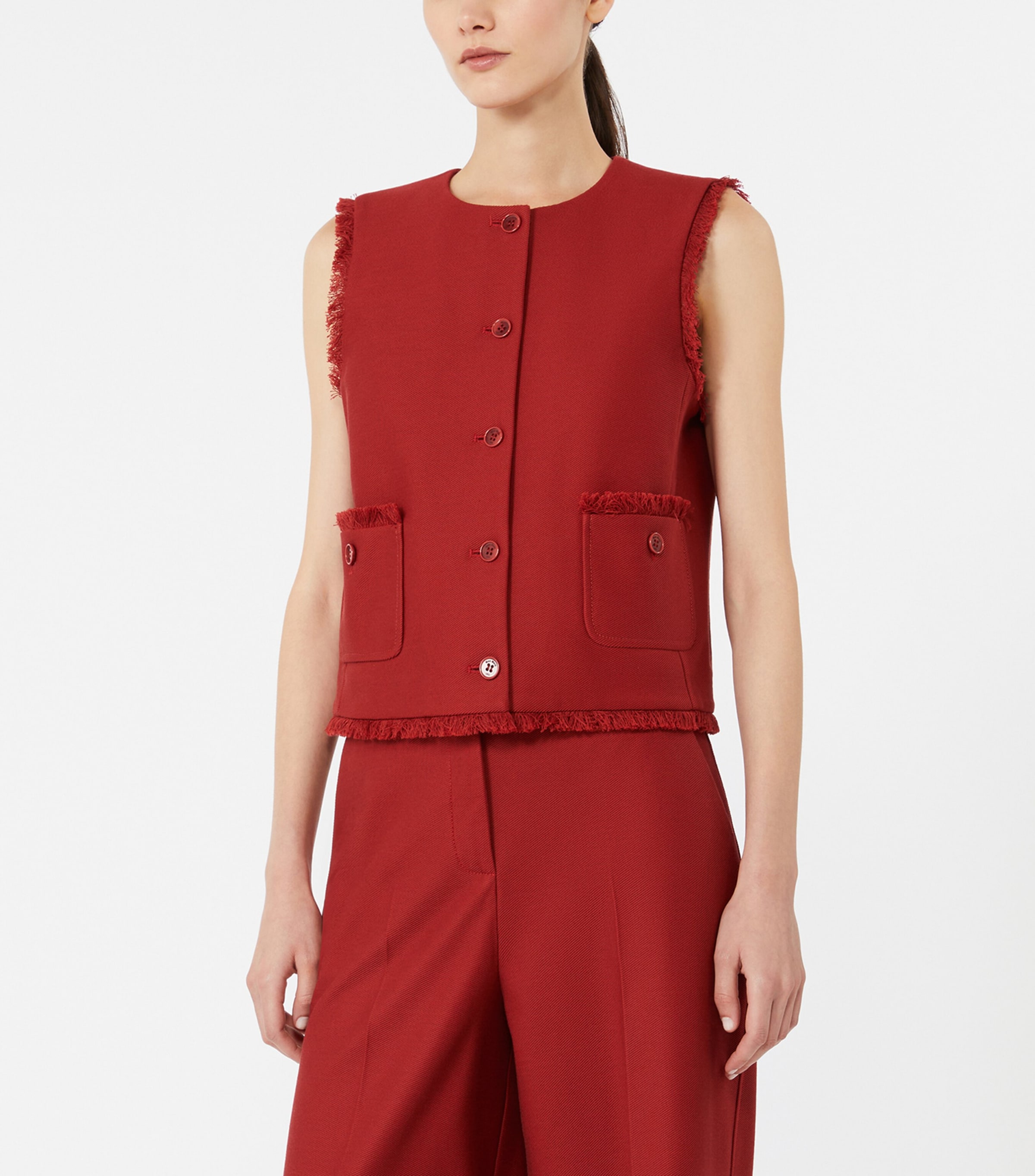 Max Mara Womens Cotton Gabardine Waistcoat Red Image 3
