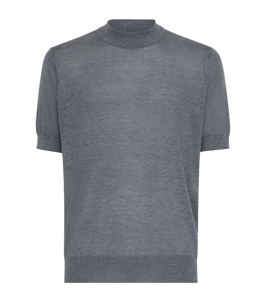 Brunello Cucinelli Mens Silk-Cotton High-Neck T-Shirt Grigio Scuro Image 1