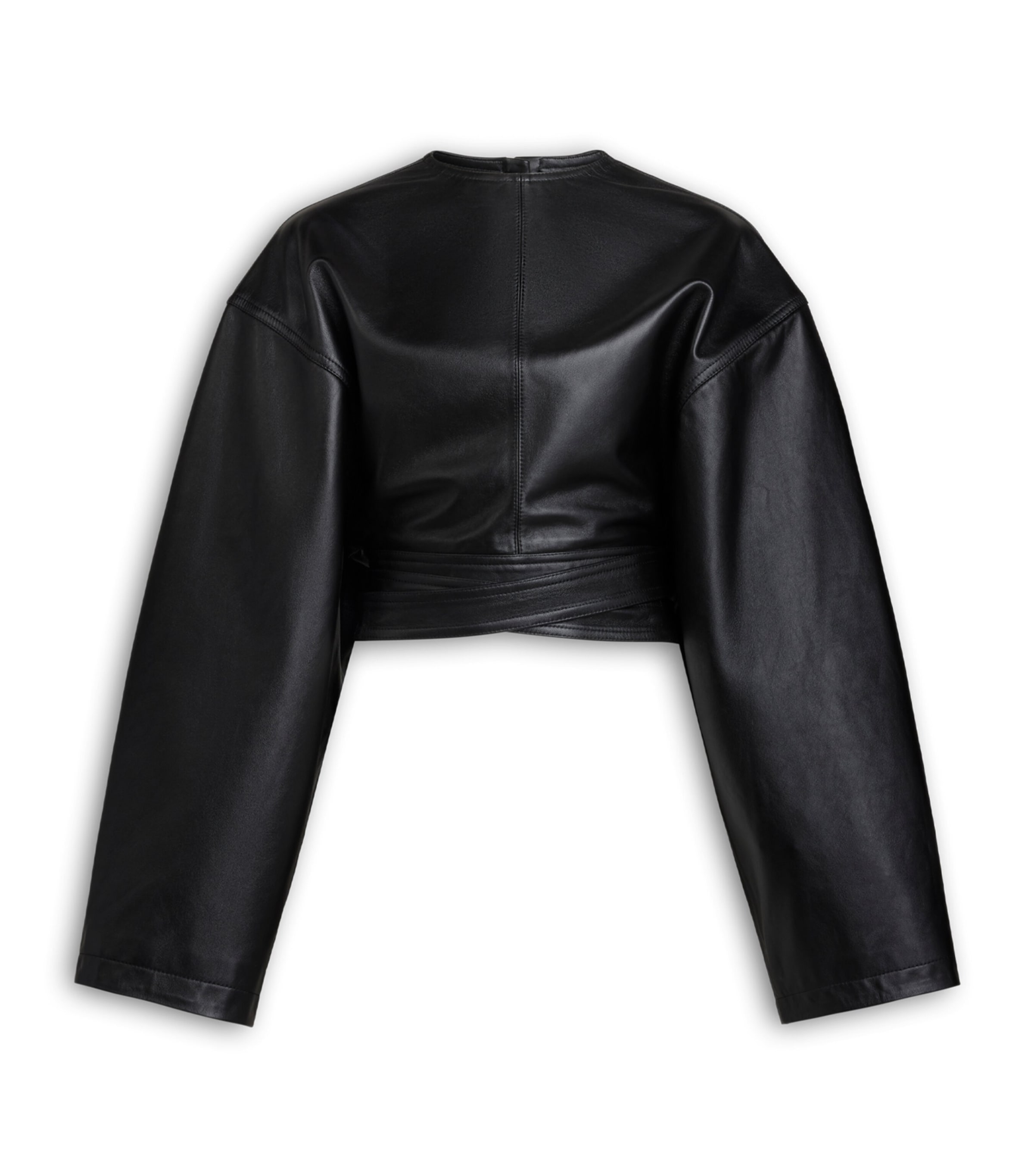Alaïa Womens Leather Belted Crop Top Noir Alaia Image 1