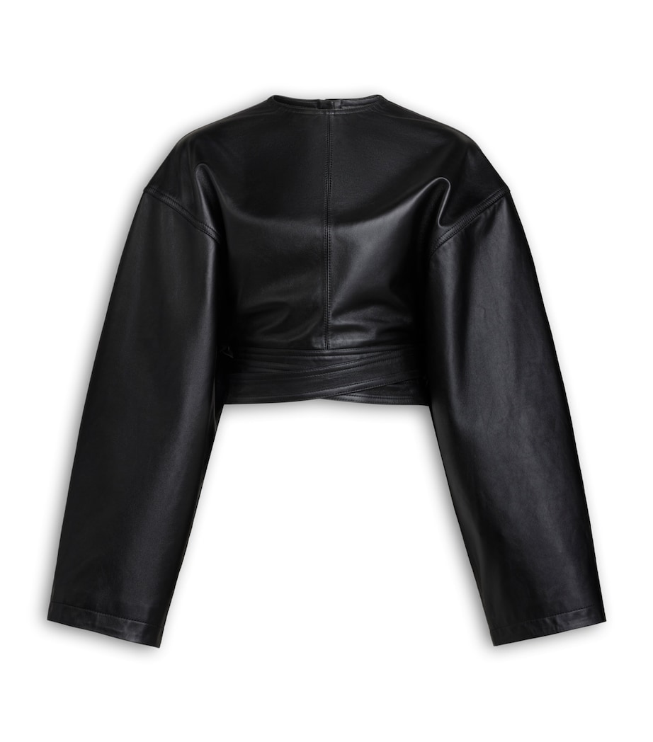 Alaïa Womens Leather Belted Crop Top Noir Alaia Image 1
