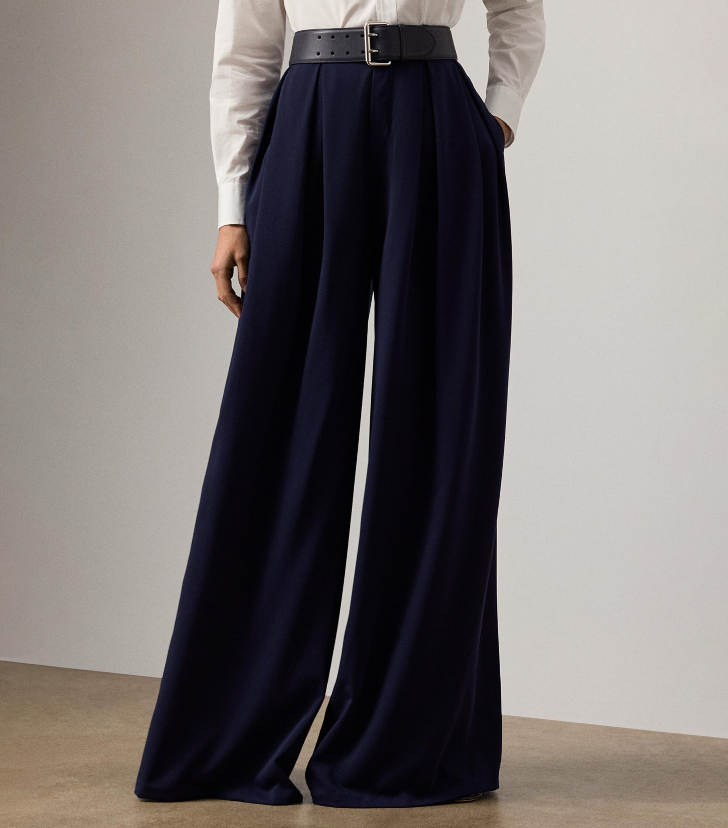 Ralph Lauren Collection Womens Wool Greer Wide-Leg Trousers Navy Image 4