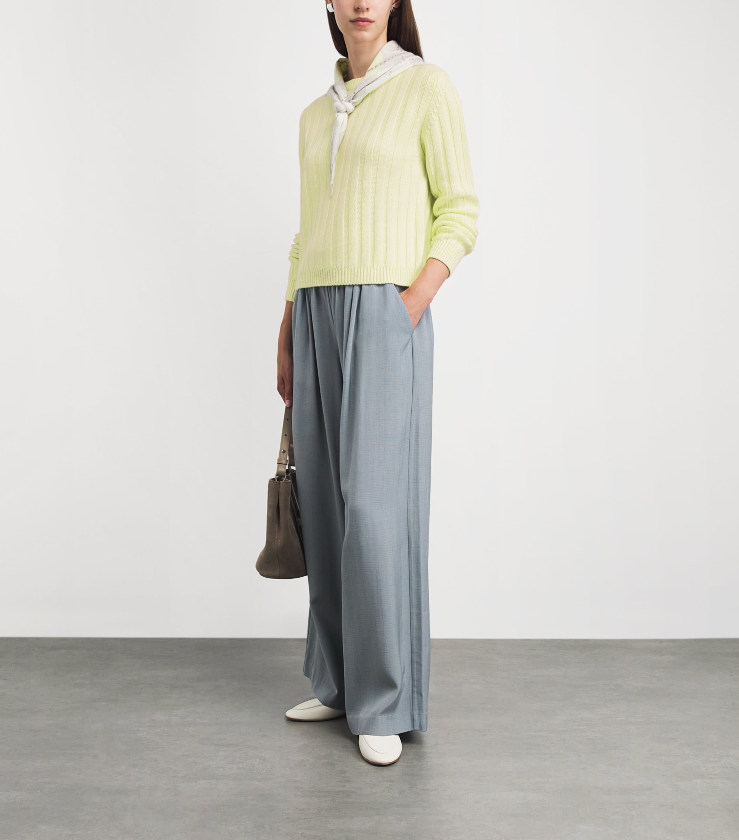 Johnstons Of Elgin Womens Cashmere Ribbed Lecht Sweater Citron Image 2