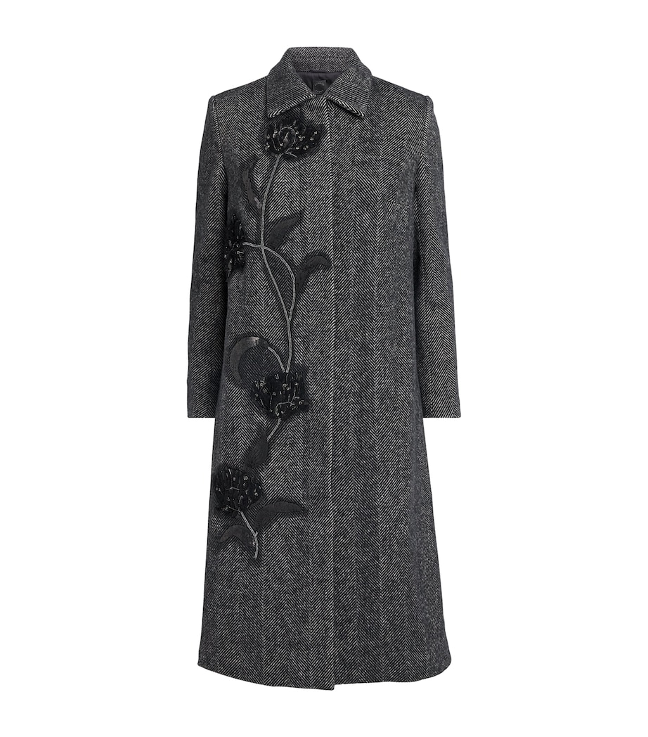 Huishan Zhang Womens Floral Appliqué Giana Coat Black Image 1
