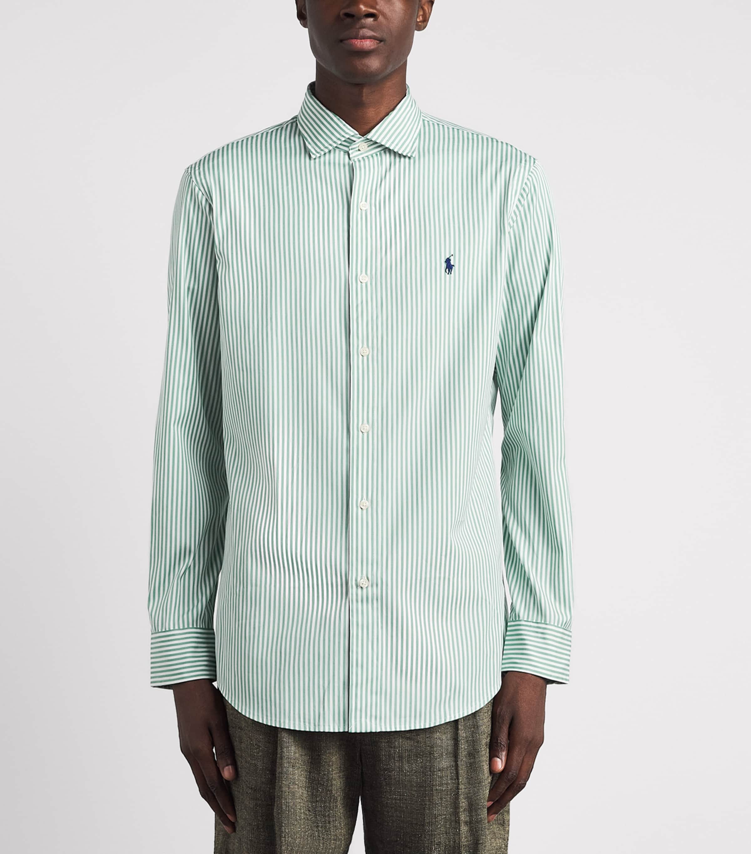 Polo Ralph Lauren Mens Cotton Stripe Custom Fit Shirt Faded Mint Wht Image 4