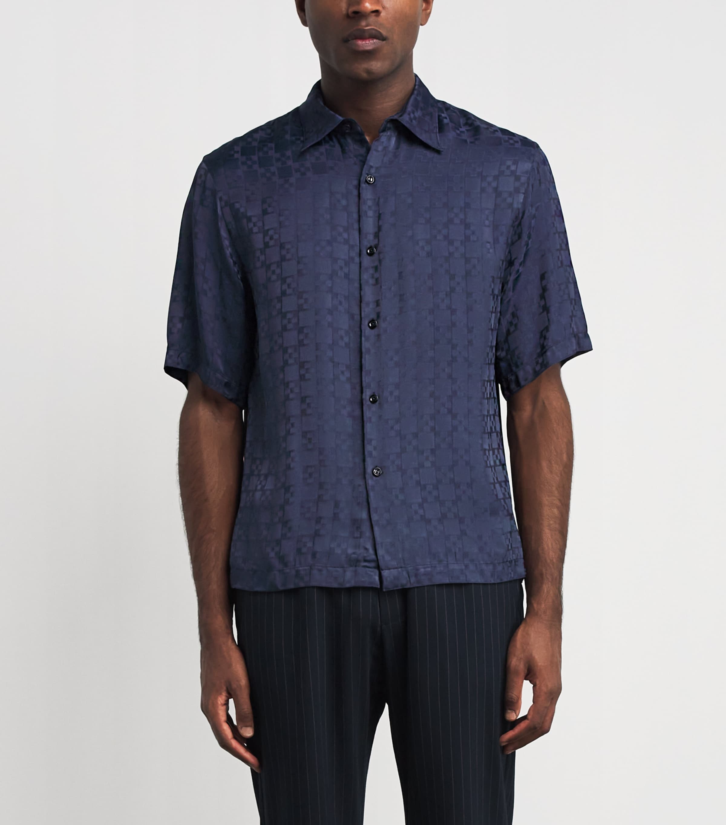 Sandro Paris Mens Jacquard Cross Short-Sleeve Shirt Navy Blue Image 4