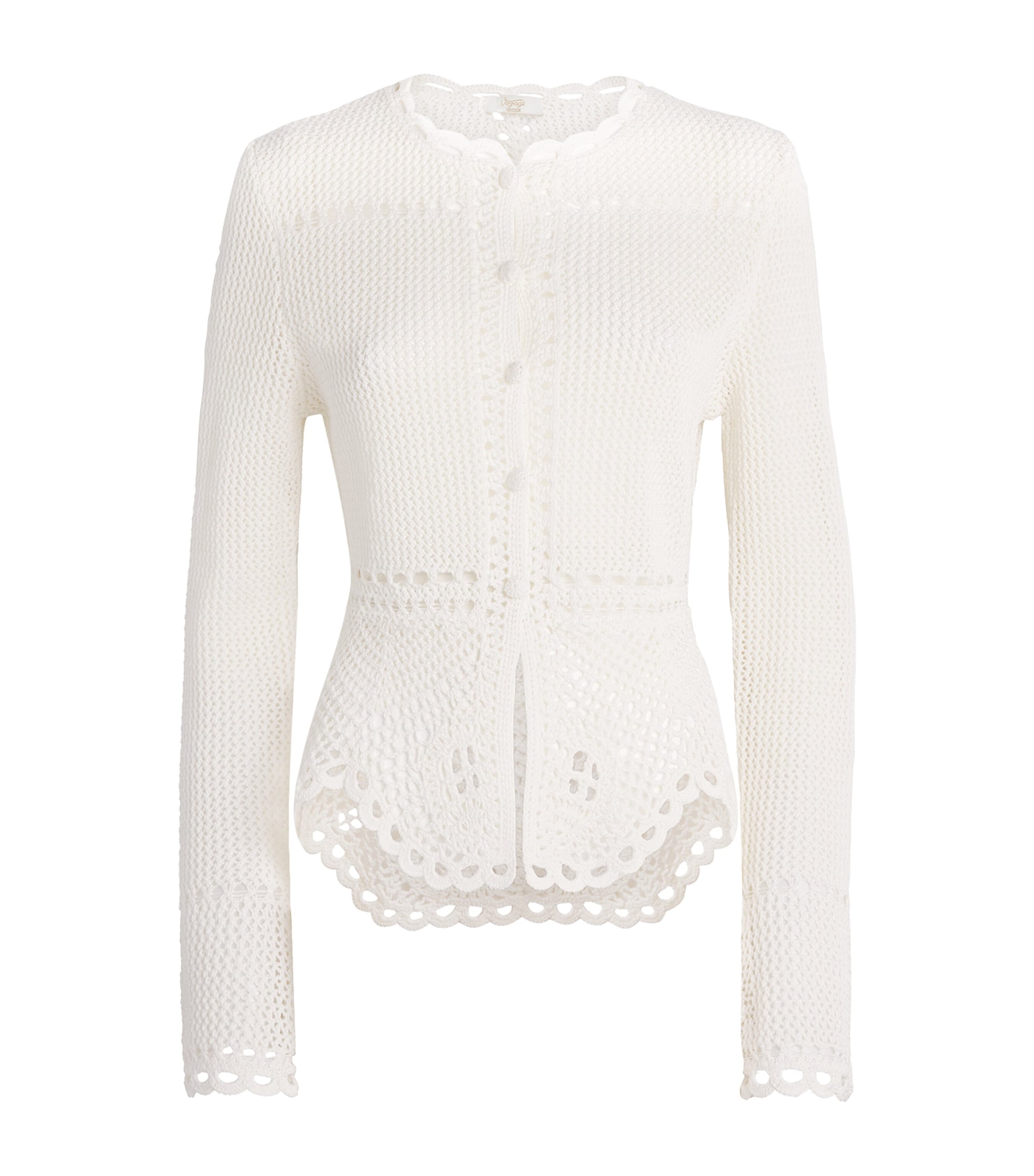 Erdem Womens Cotton Crochet Peplum Cardigan Ivory Image 1