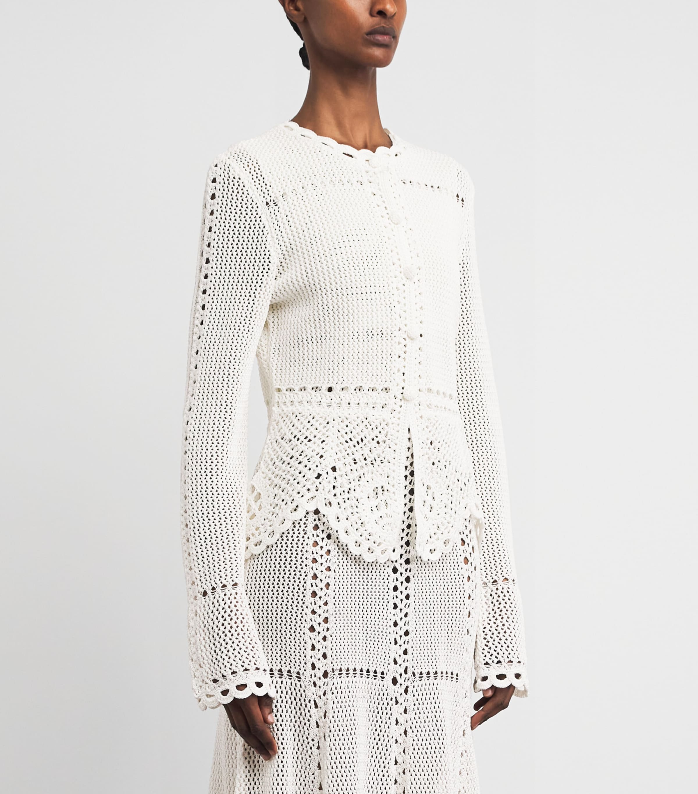 Erdem Womens Cotton Crochet Peplum Cardigan Ivory Image 4
