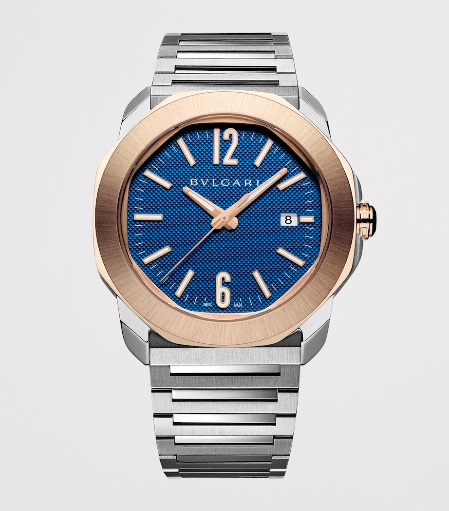 Stainless Steel and Rose Gold Octo Roma Watch 41mm BLUE Image 2