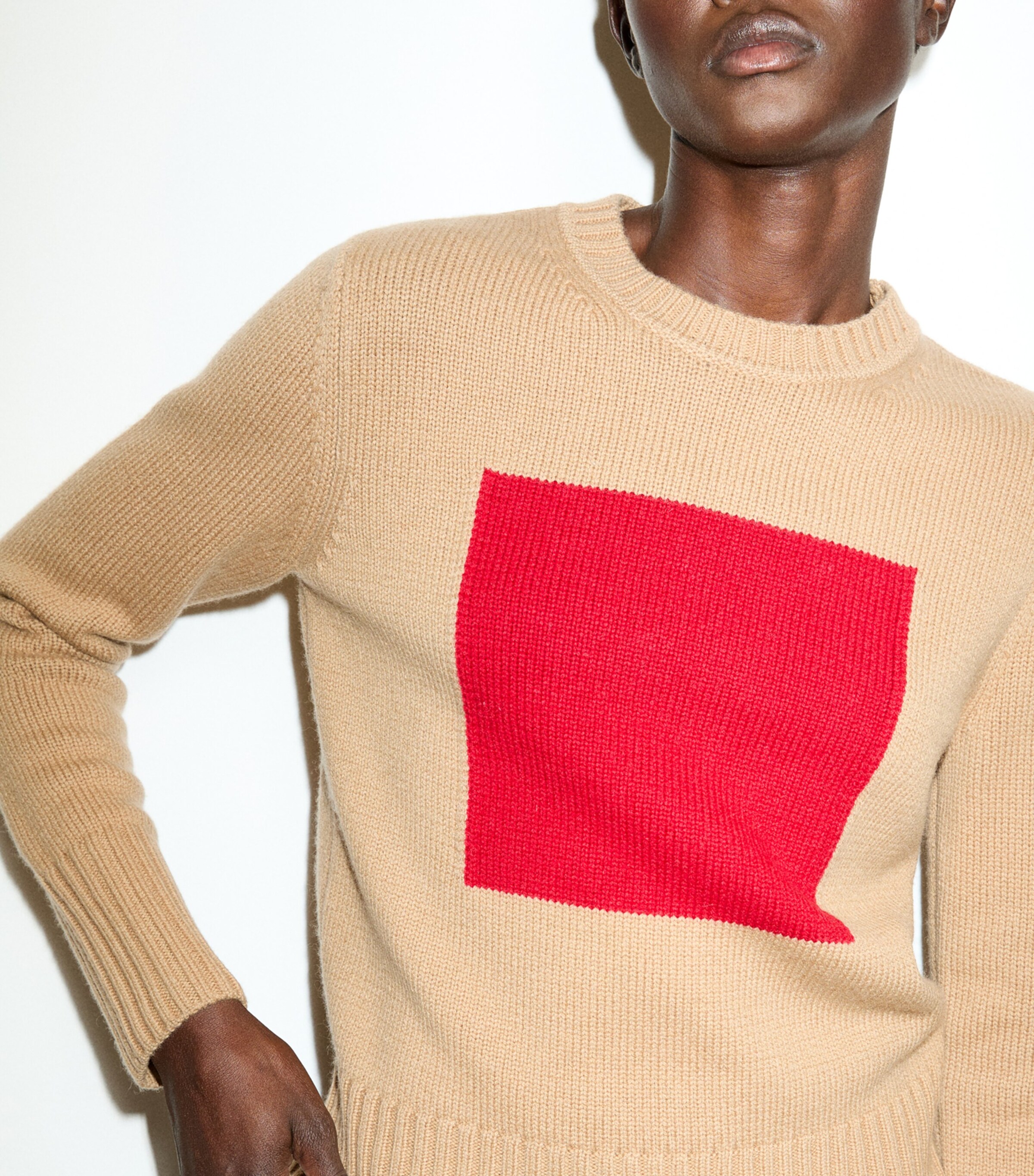 MAX&Co. Womens Wool-Cashmere Square Sweater Camel Image 5