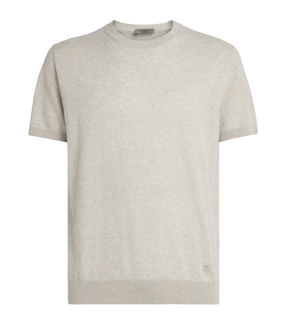 Corneliani Mens Silk-Cotton Short-Sleeve Sweater Grey Piece Dyed Image 1