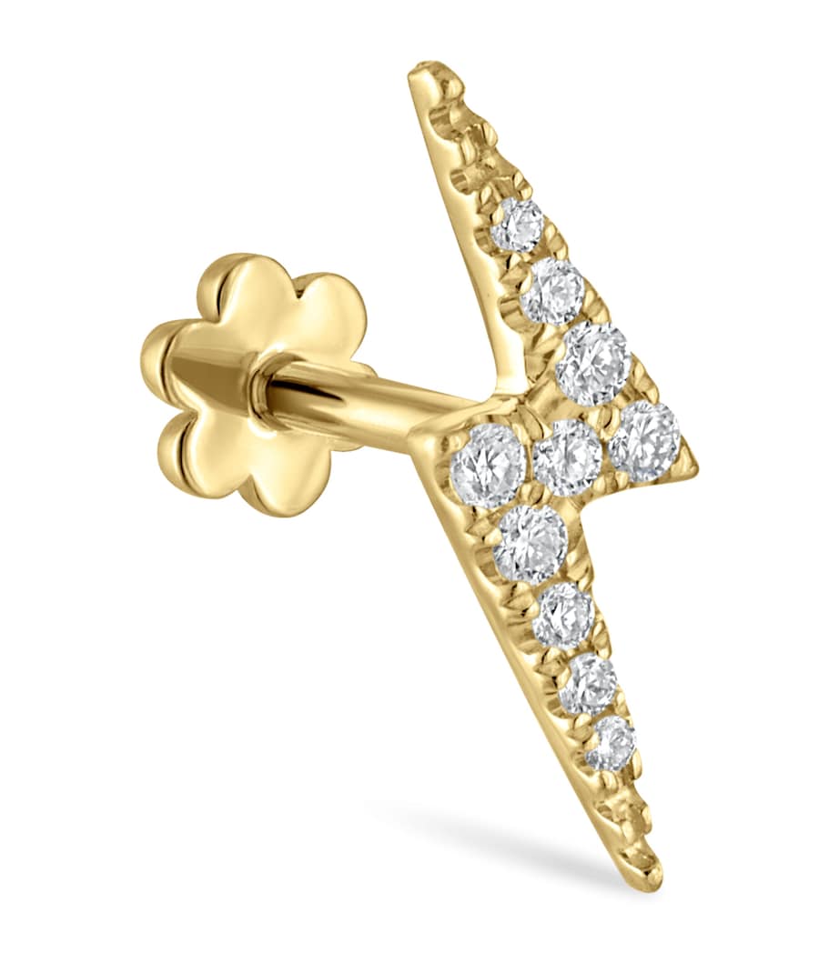 Yellow Gold and Diamond Lightning Bolt Threaded Stud Earring (11mm) YELLOW GOLD Image 2
