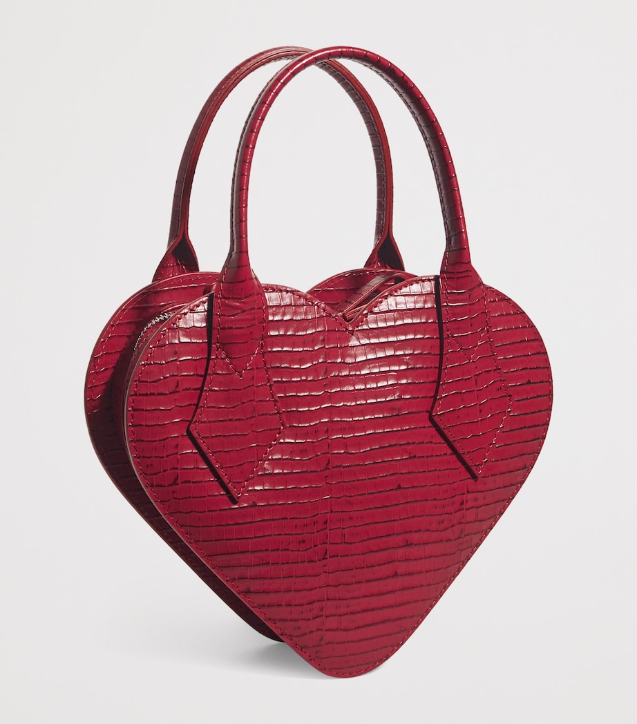 Croc-Embossed Leather Josephine Heart Cross-Body Bag H408 RED Image 3