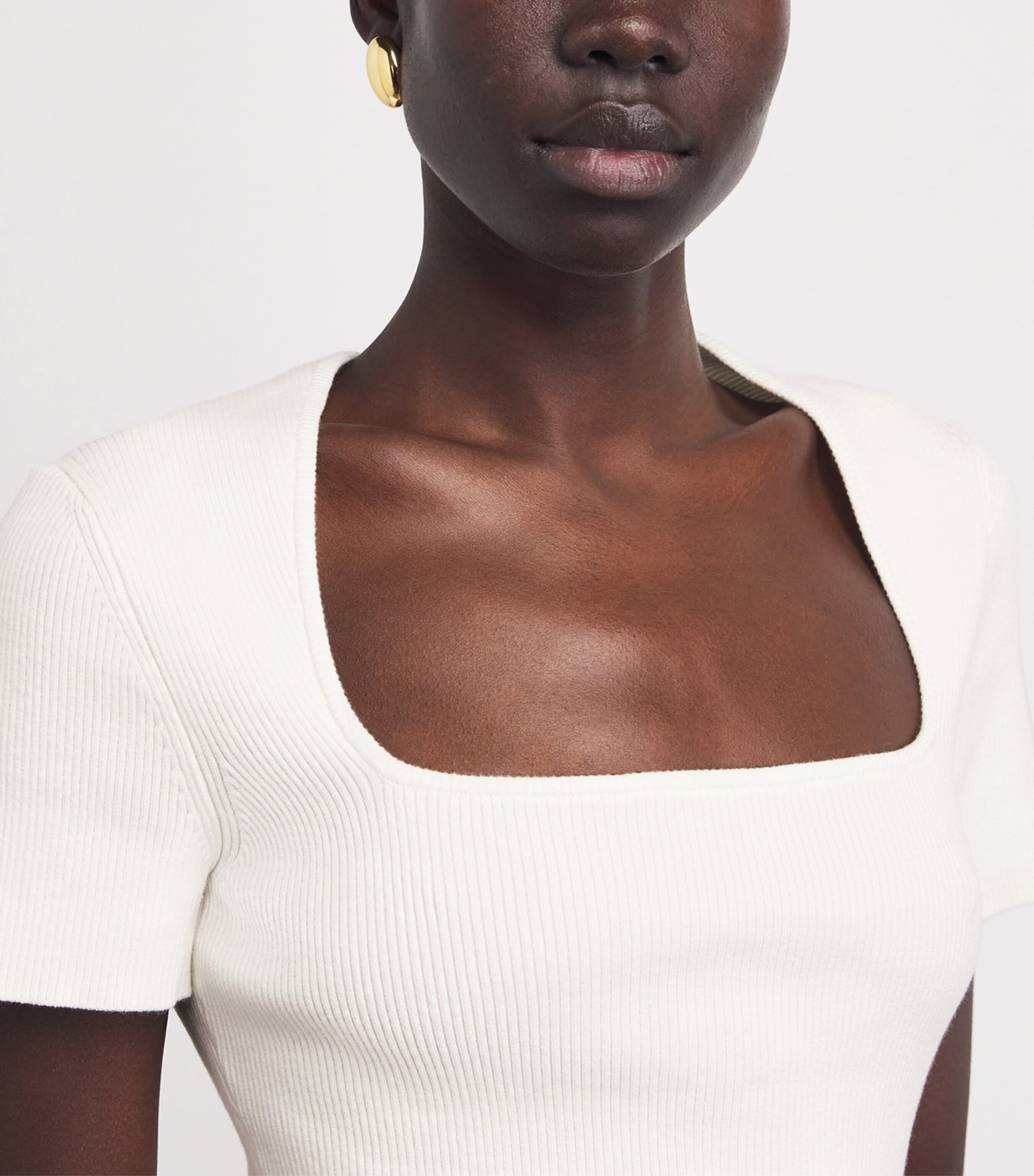Maje Womens Cotton-Blend Rib-Knit Top White Image 3