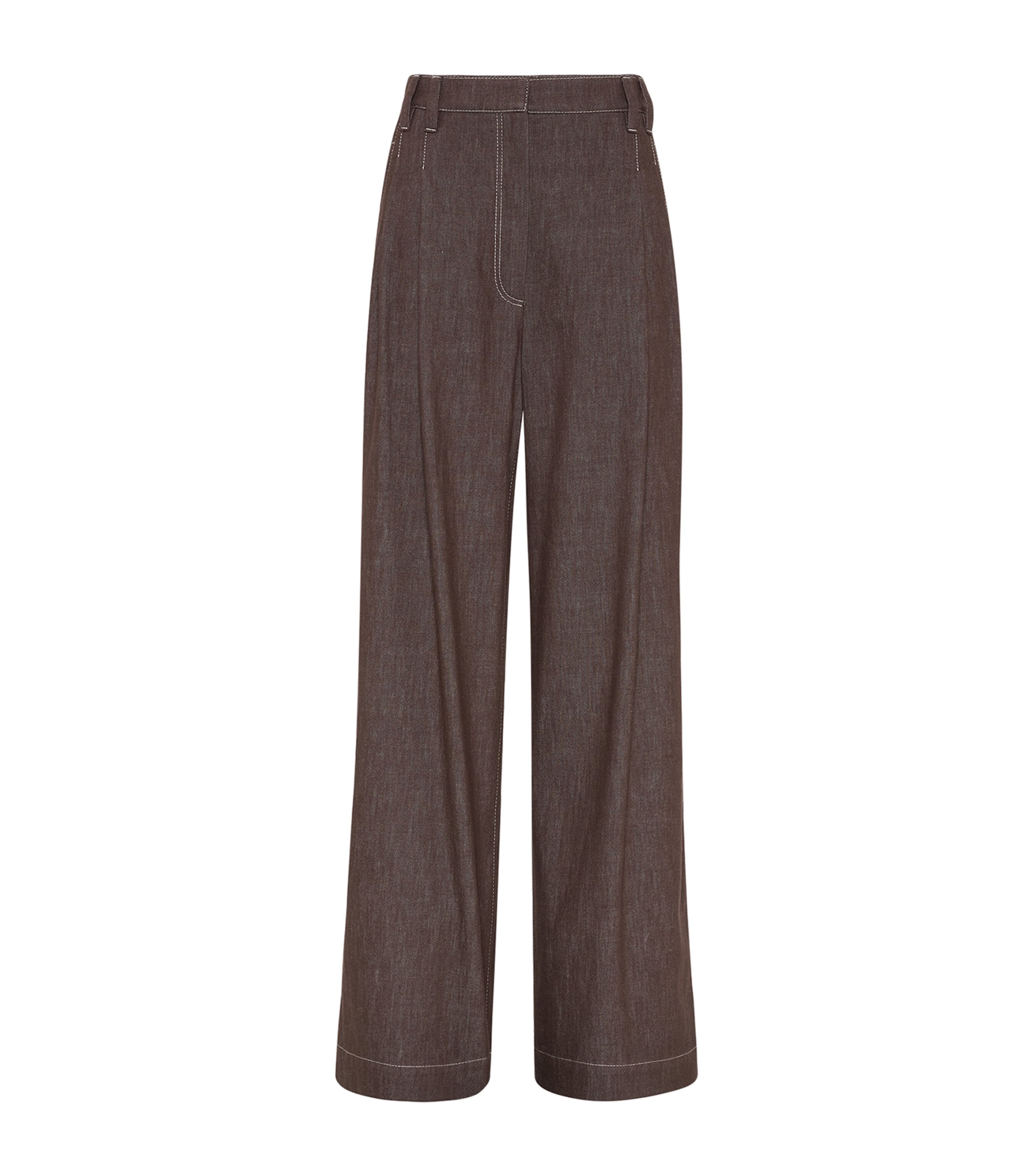 Shop Brunello Cucinelli Denim-effect Wide-leg Trousers In Brown