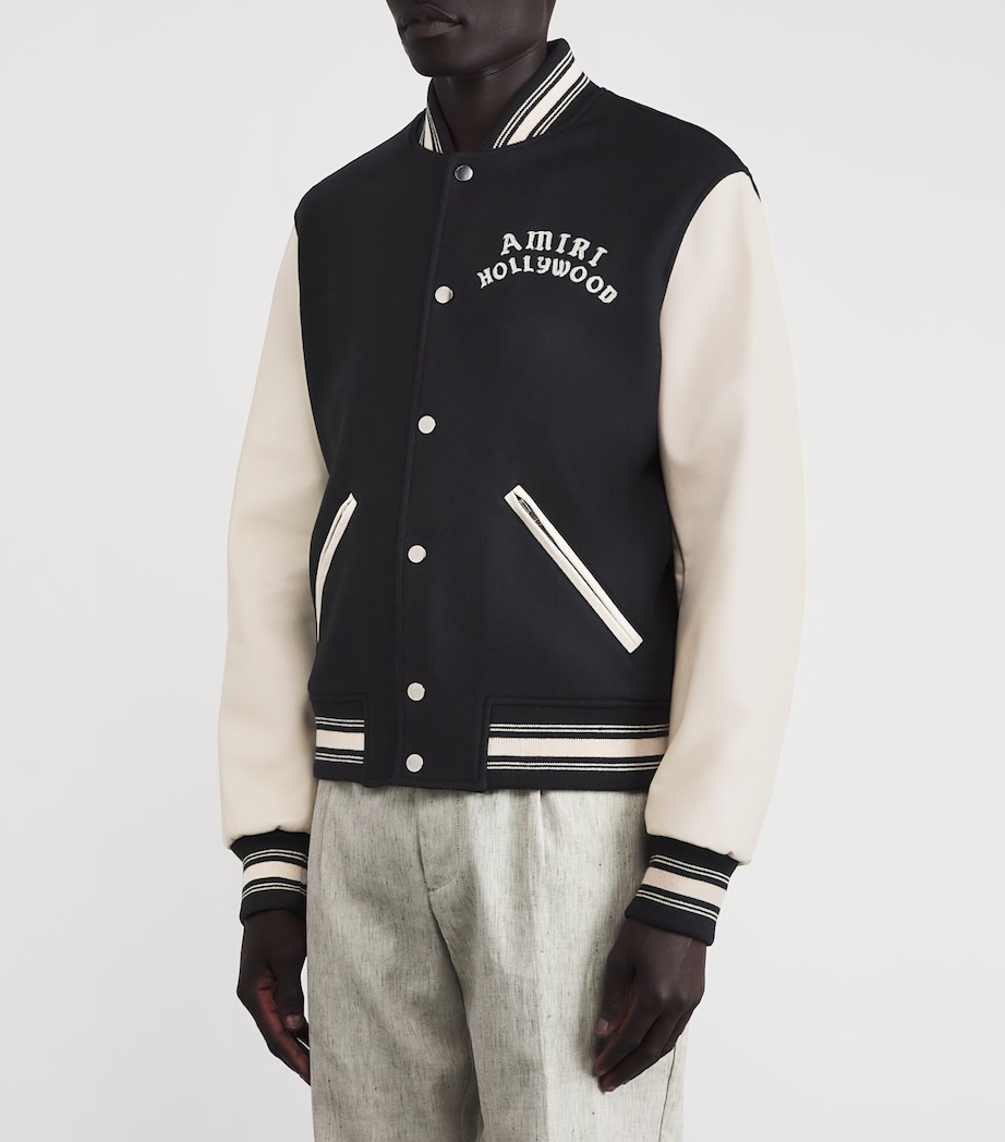 Leather-Trim Hollywood Bomber Jacket BLACK Image 3