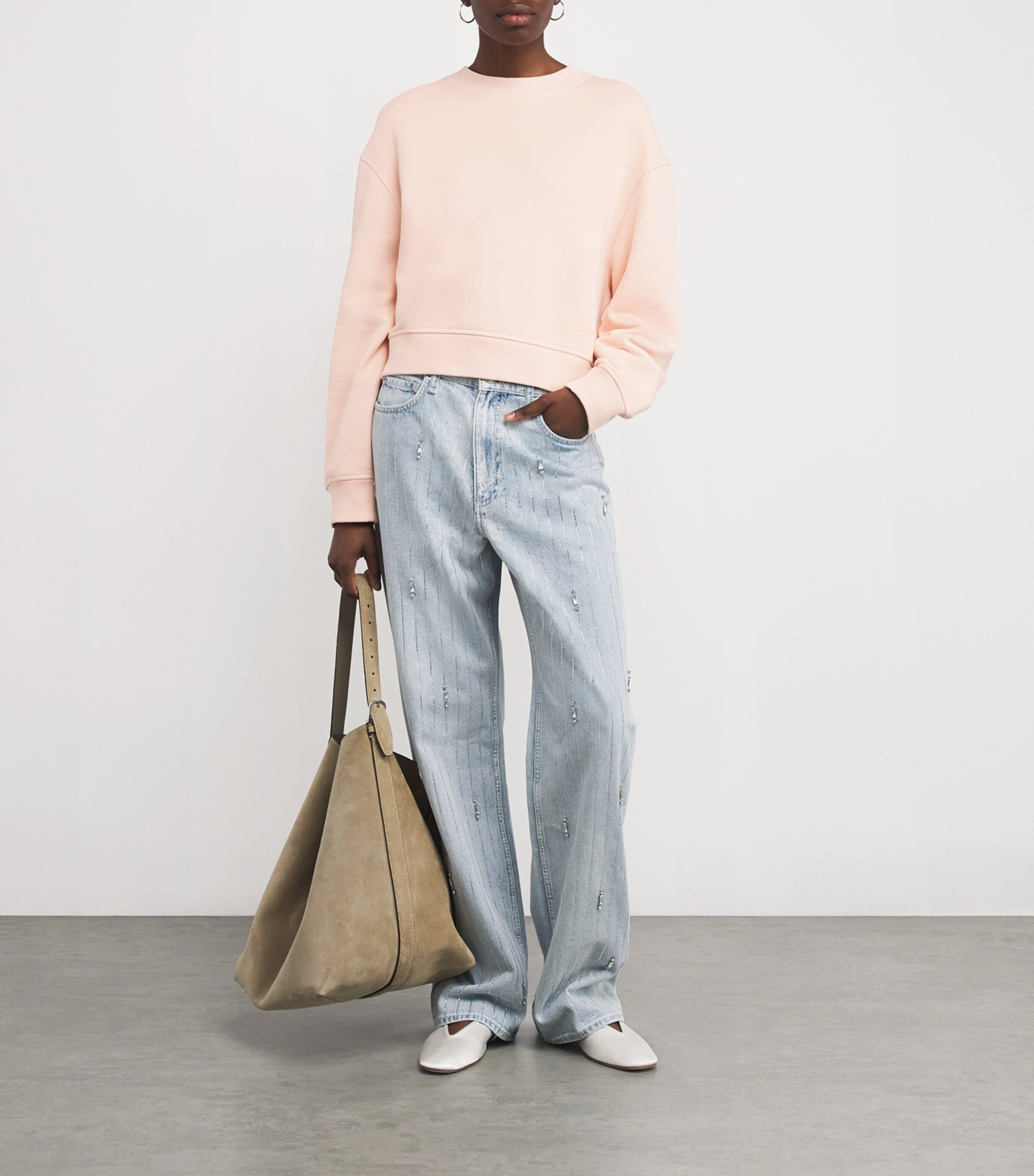 Terry Cloth Cropped Sweatshirt PEACH Image 2