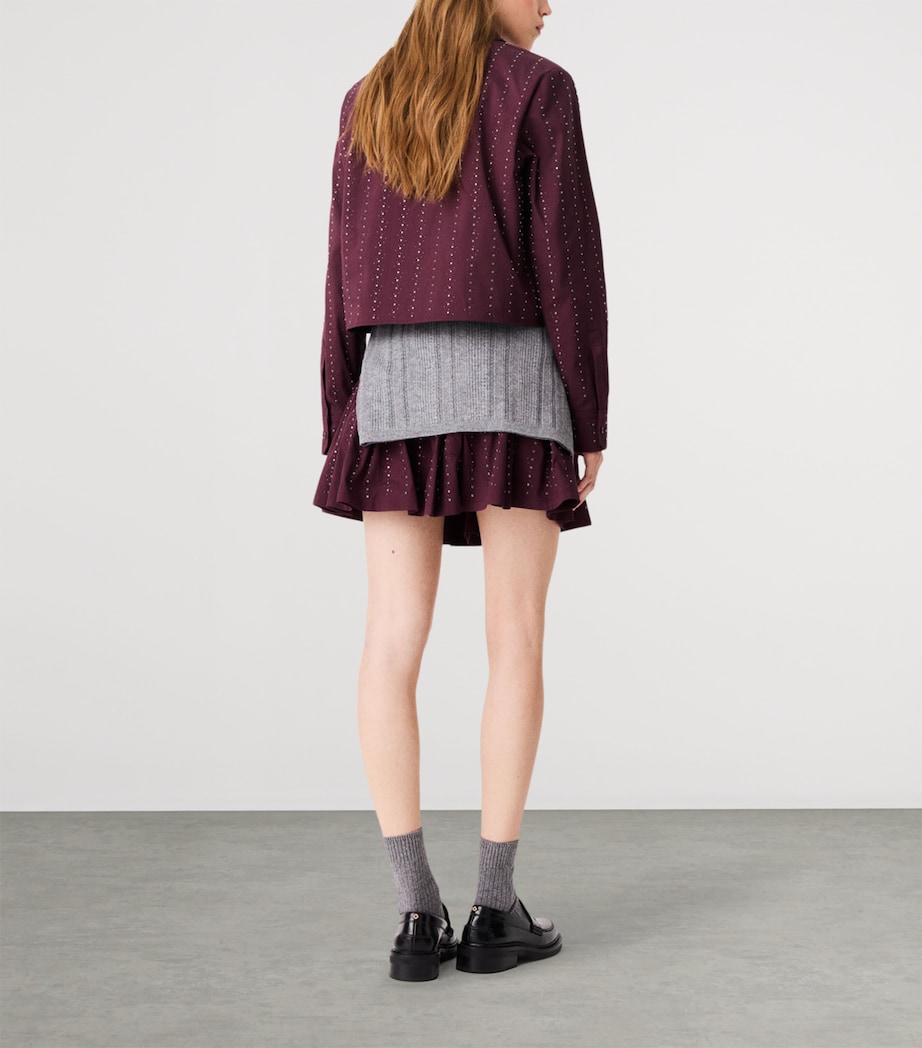 Maje Womens Embellished Stripe Shirt Burgundy Image 4
