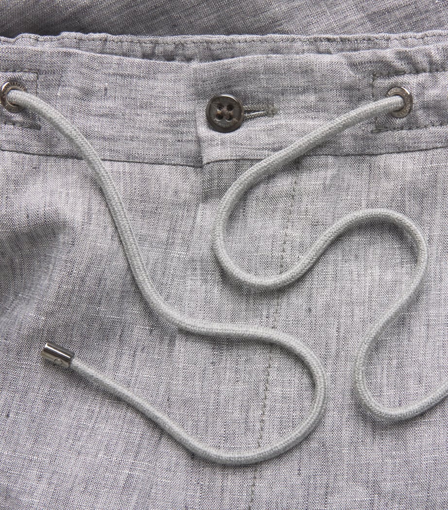 Corneliani Mens Linen Drawstring Trousers Gry Pce Dyed Ivr Image 6
