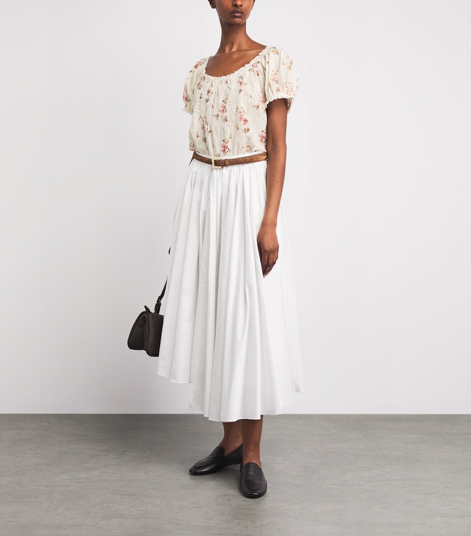 DÔEN Womens Organic Cotton Frederica Blouse Blanc Prairie Rose Image 2