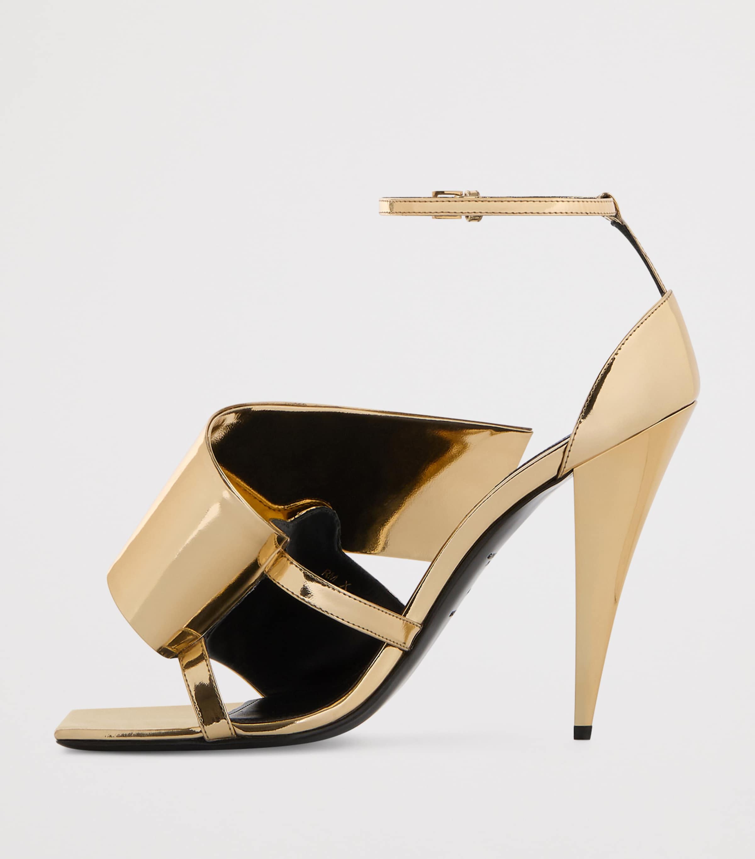 Leather and Silk Twisted Ribbon Heeled Sandals 95 GOLDEN Image 4