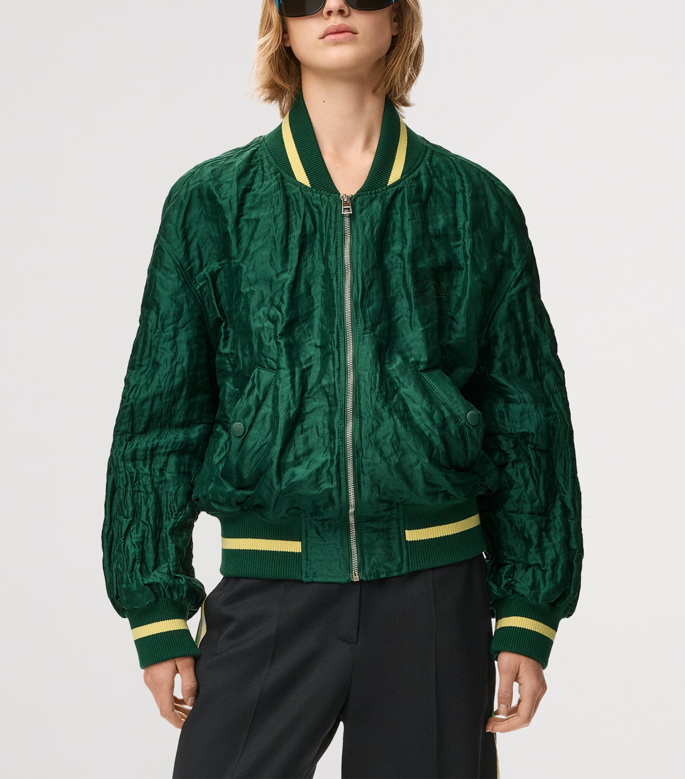 Varsity Bomber Jacket DARK GREEN Image 3