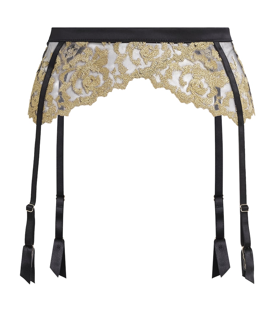 Coco De Mer Womens Embroidered Flavia Garter Belt Onyx And Gold Image 1