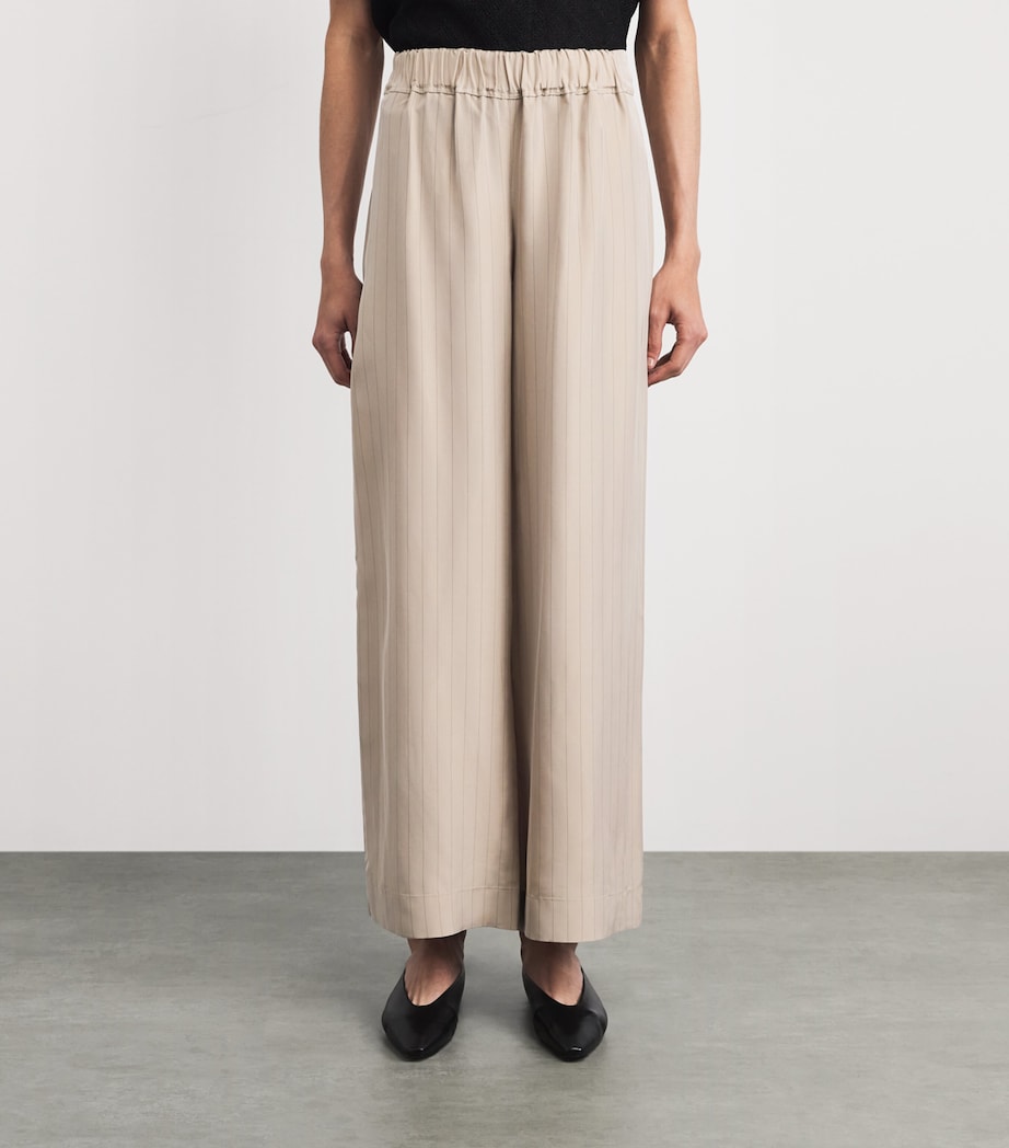 Liberowe Womens Pinstripe Palazzo Trousers Beige Pinstripe Image 4