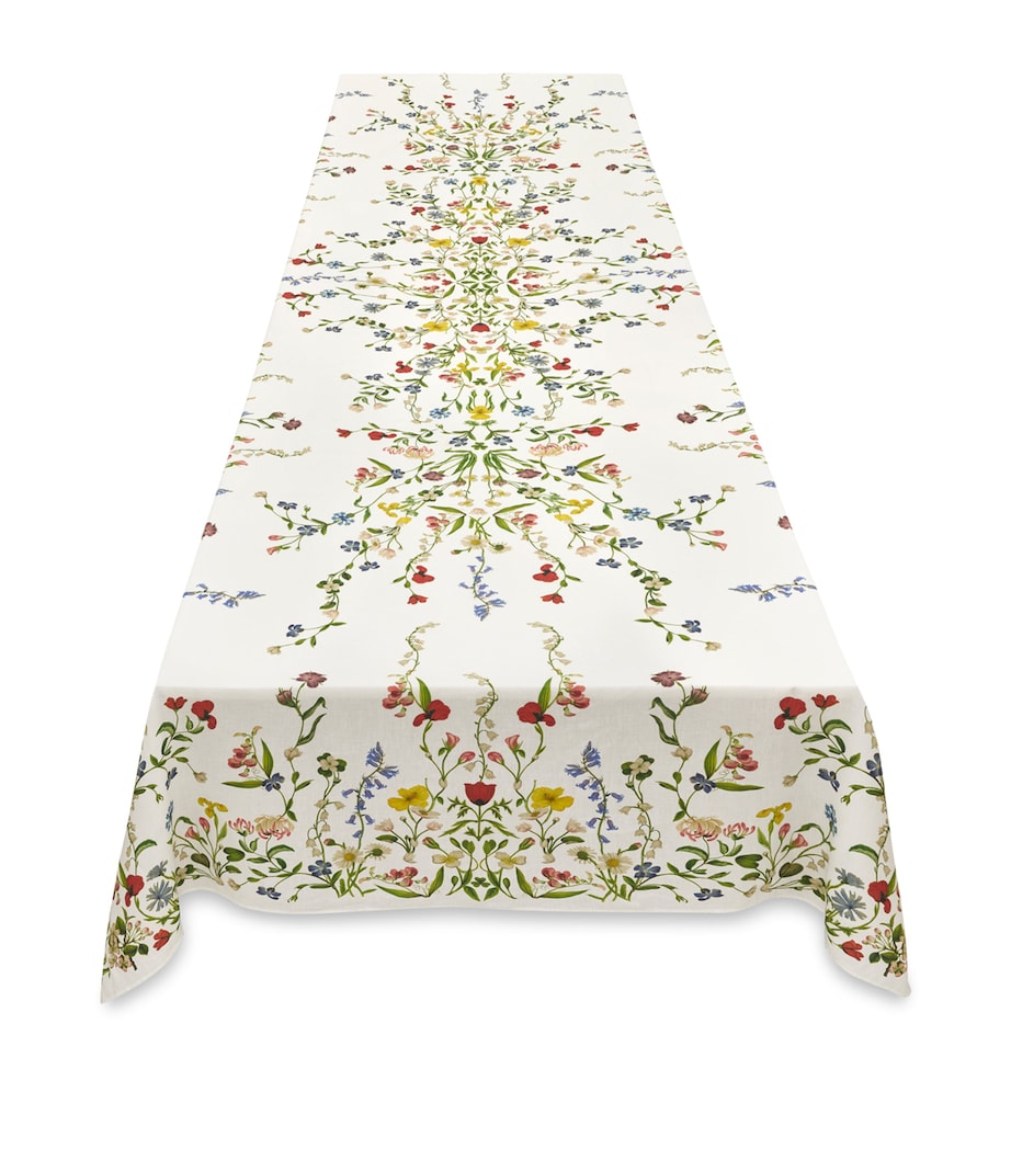 Linen Botanical Wildflower Tablecloth (165cm x 380cm) WHITE Image 2