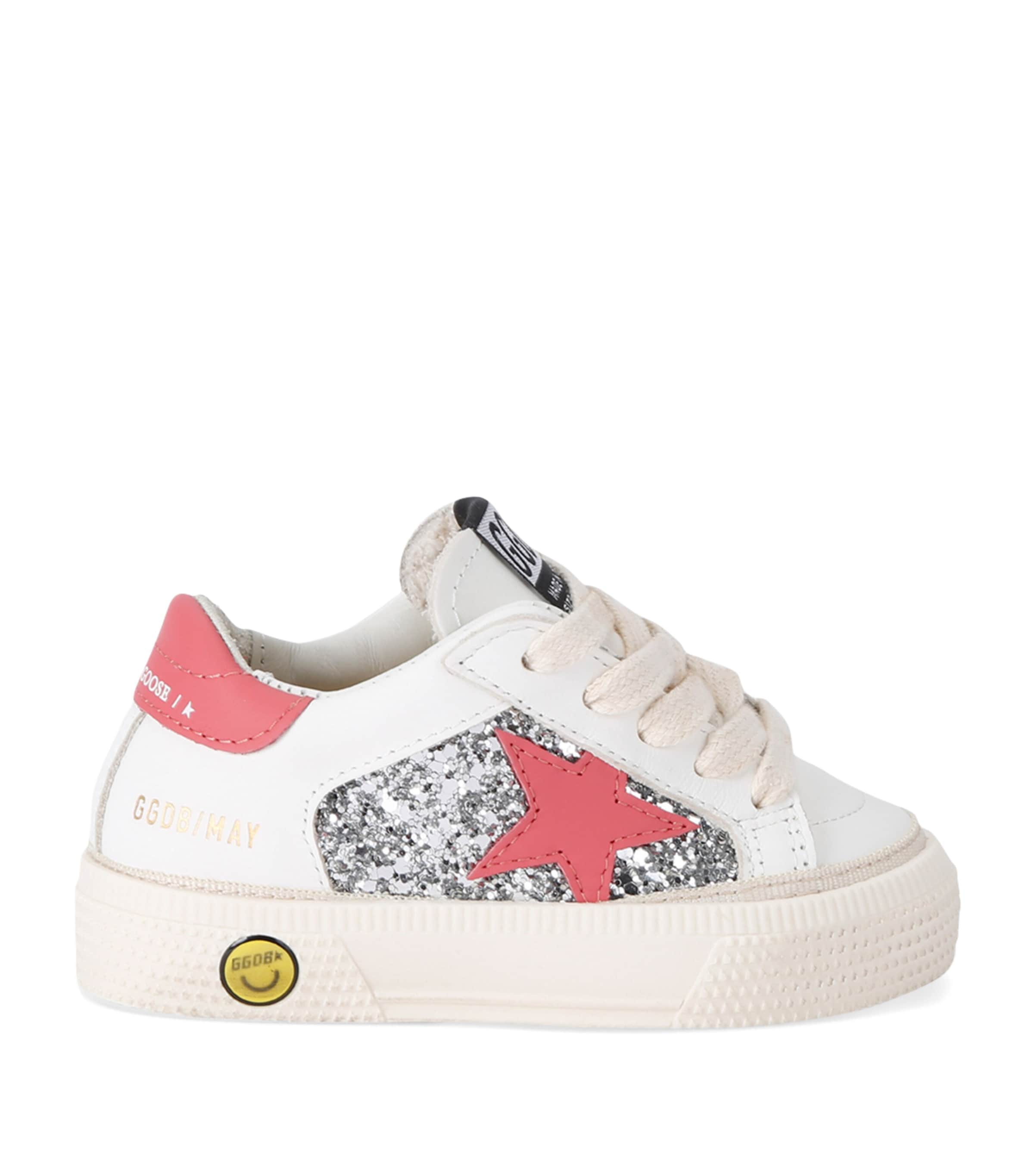 Golden Goose Silver Com Kids' May Star-embroidered Glitter Leather Low-top Trainers Eur 21 /5 Uk In Silver