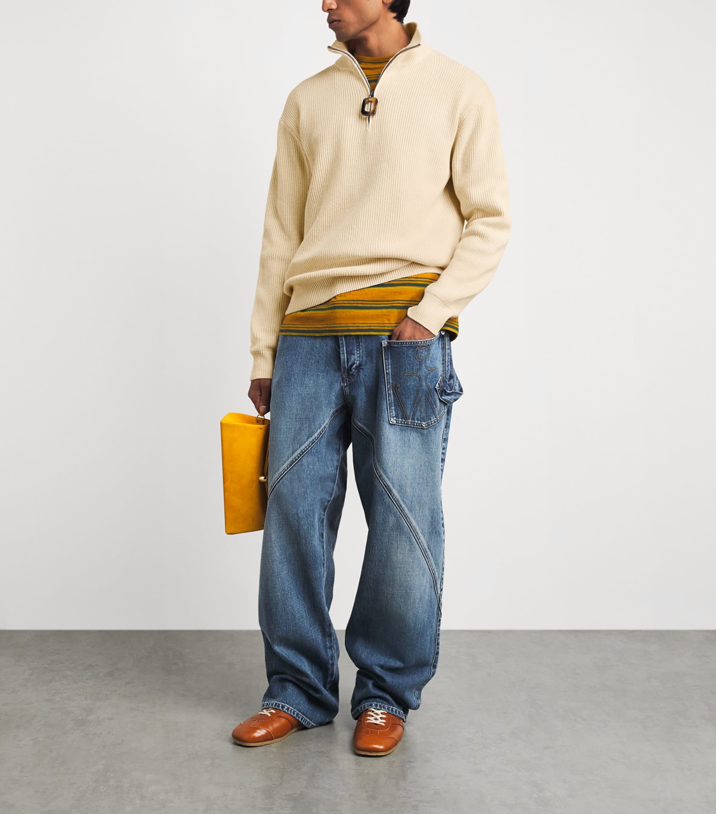 JW Anderson Mens Wool-Cotton Half-Zip Sweater Ivory Image 2