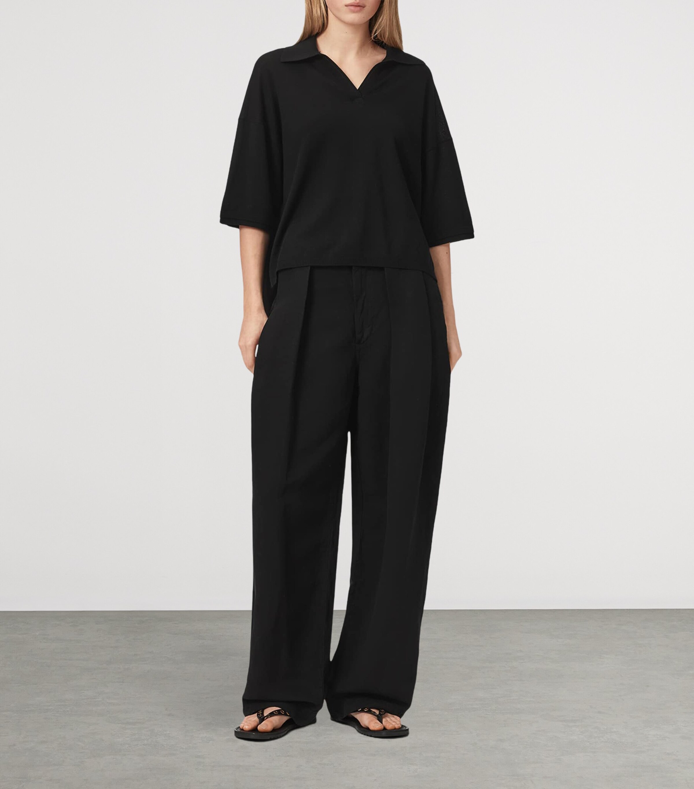 AllSaints Womens Wool Bern Polo Shirt Black Image 2