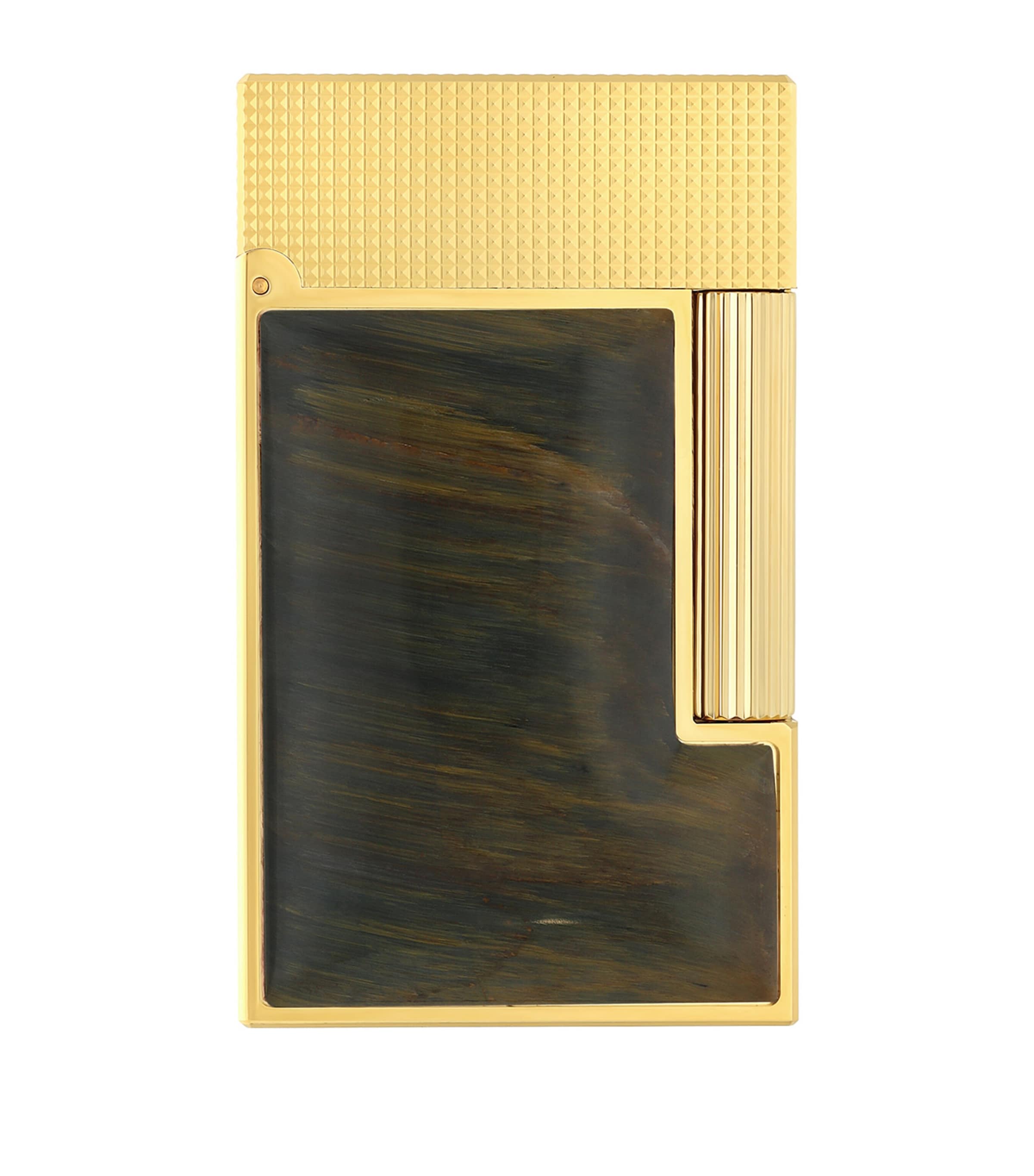 St Dupont Gold-plated Stone Of Fortune Quartz Falcon's Eye Ligne 2 Lighter In Gold