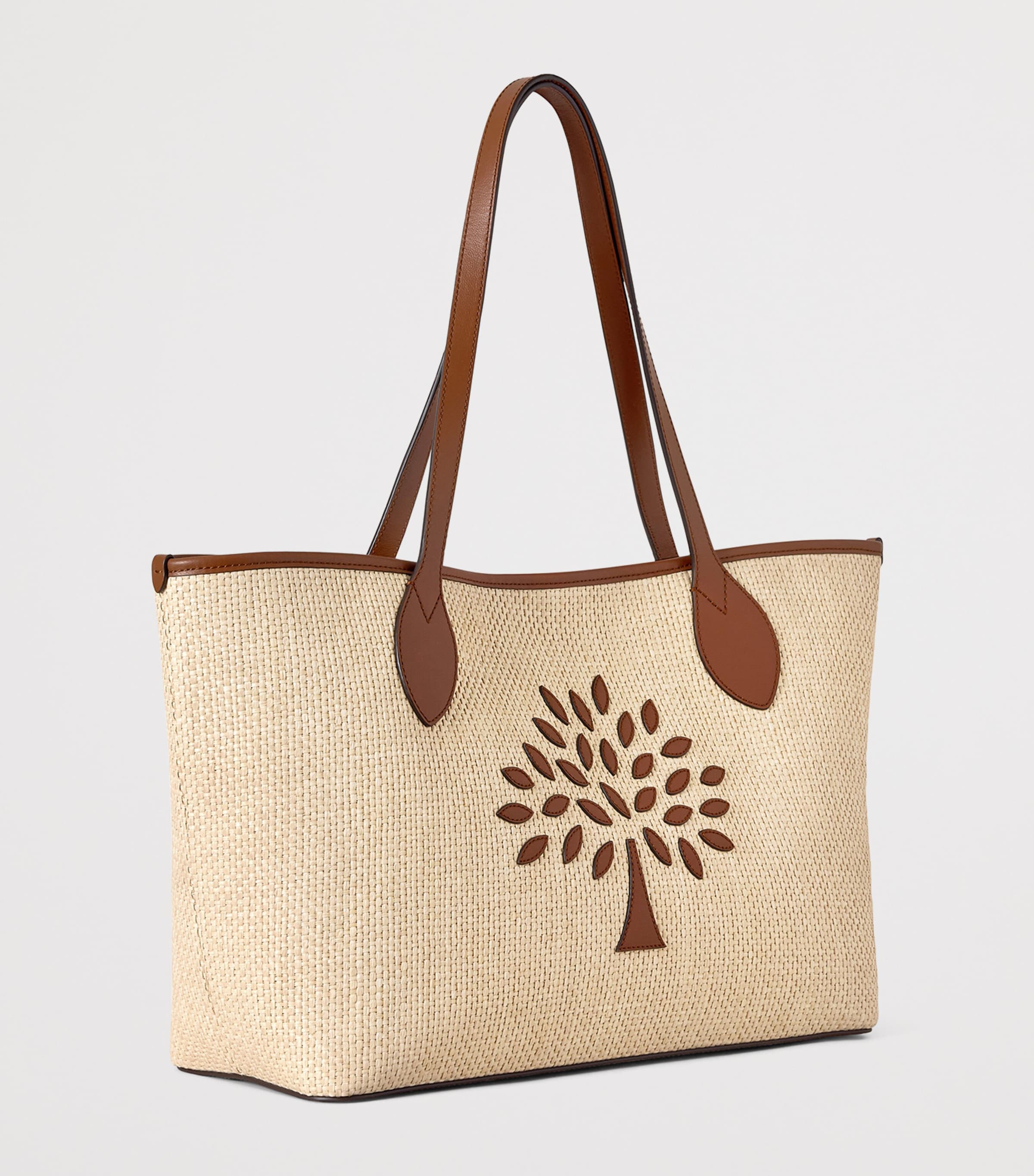 Mulberry Small Raffia-Leather Tree Tote Bag Ecru & Bright Oak Image 3