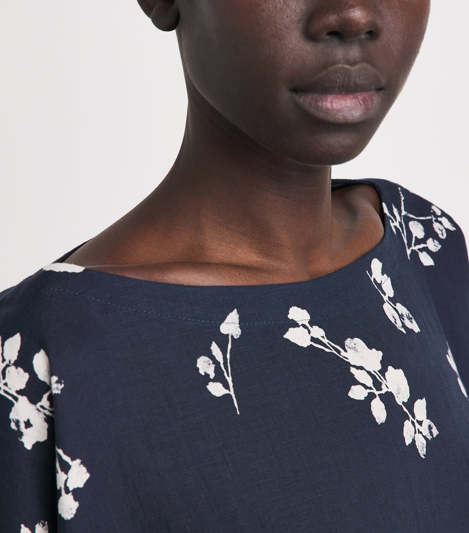 Eskandar Womens Linen Floral Boat-Neck Blouse Navy Image 3