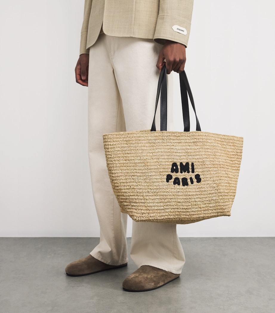 AMI Paris Raffia Logo Tote Bag Image 2