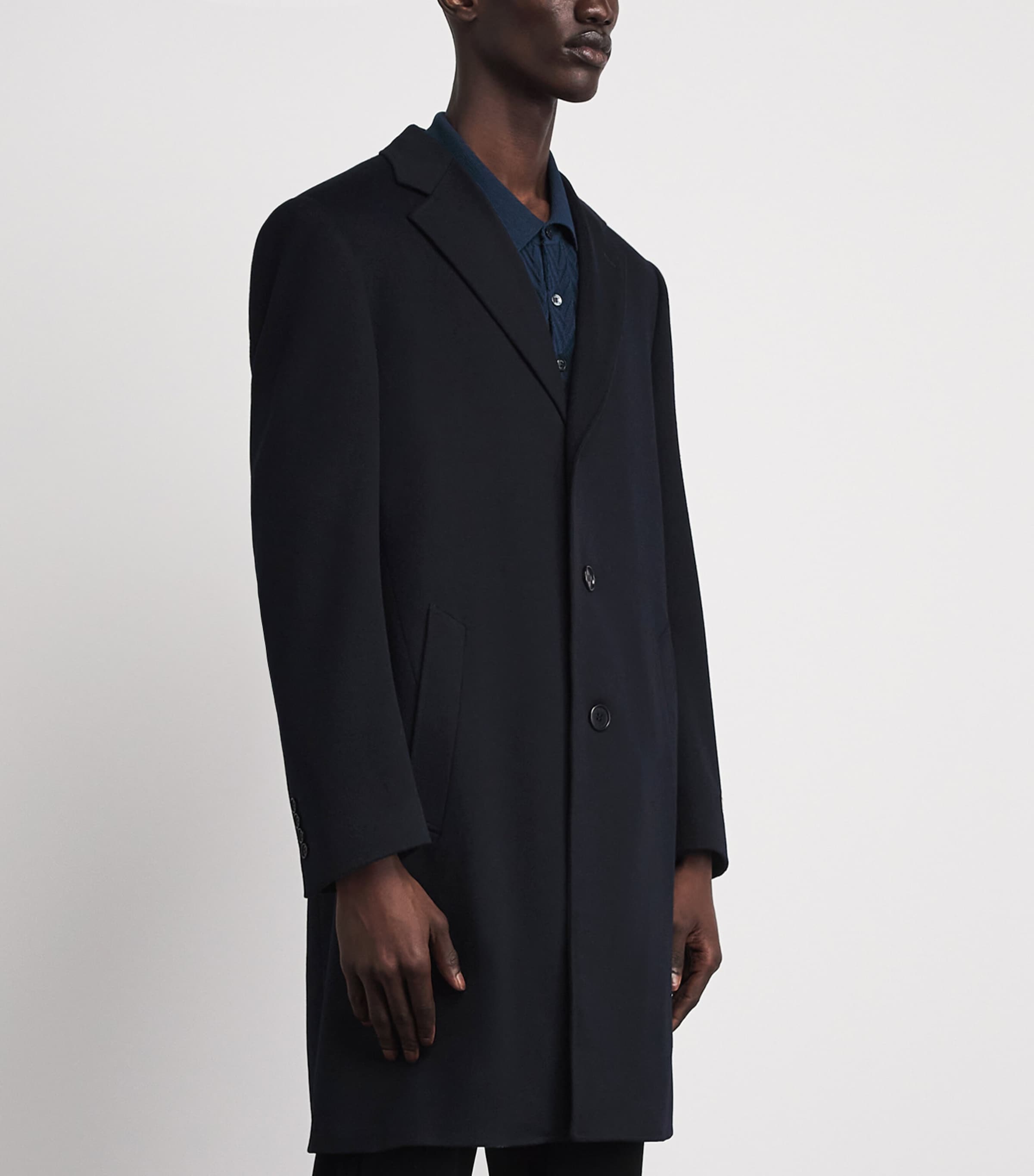 Canali Mens Wool-Cashmere Overcoat Navy Image 4