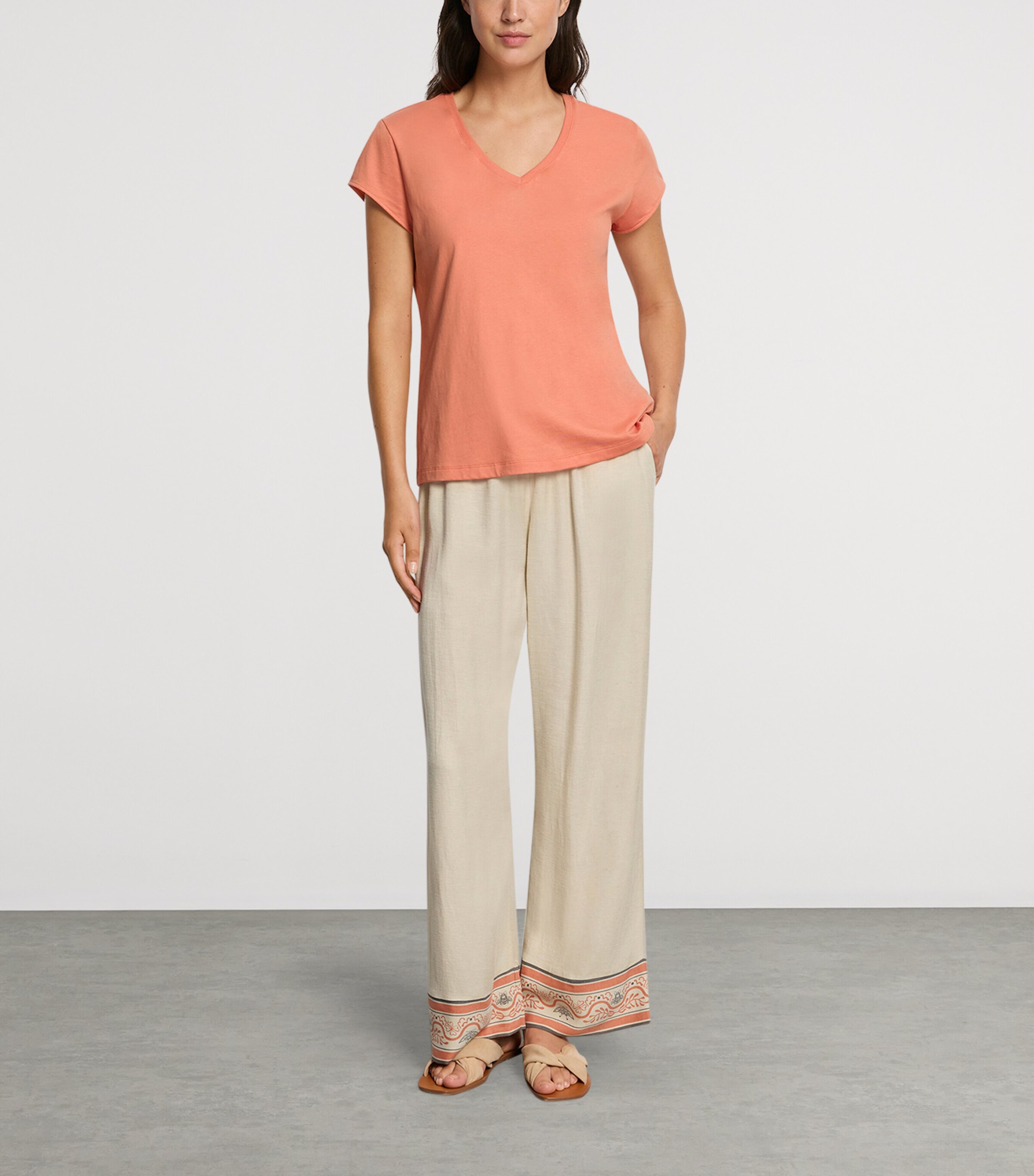 Hanro Womens Organic Cotton V-Neck T-Shirt Light Carnelian Image 4