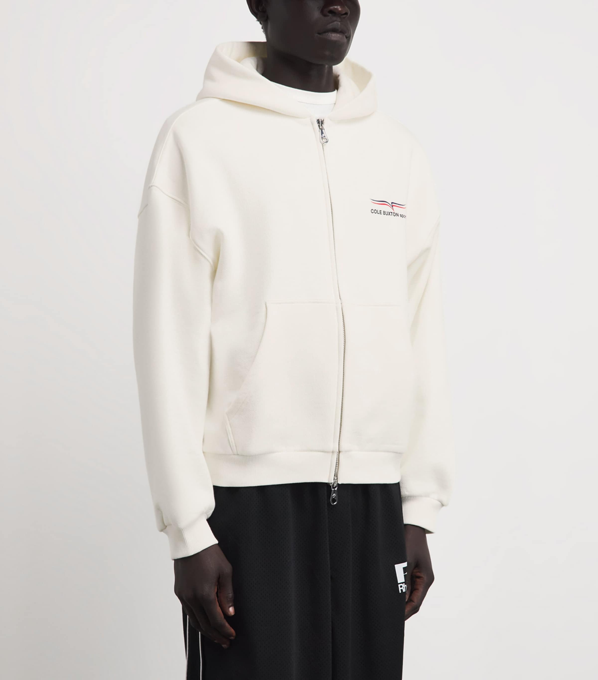 COLE BUXTON Mens Cotton Sport Zip-Up Hoodie Vintage White Image 4