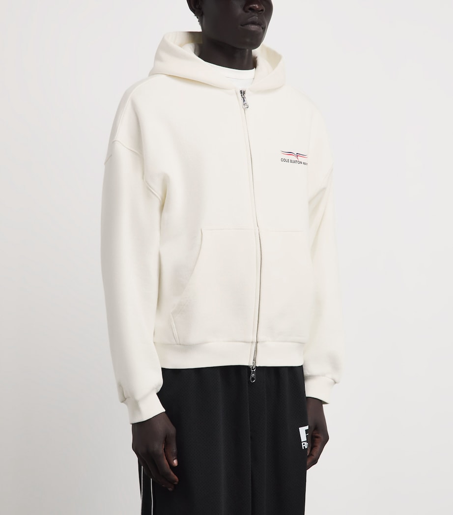 COLE BUXTON Mens Cotton Sport Zip-Up Hoodie Vintage White Image 4