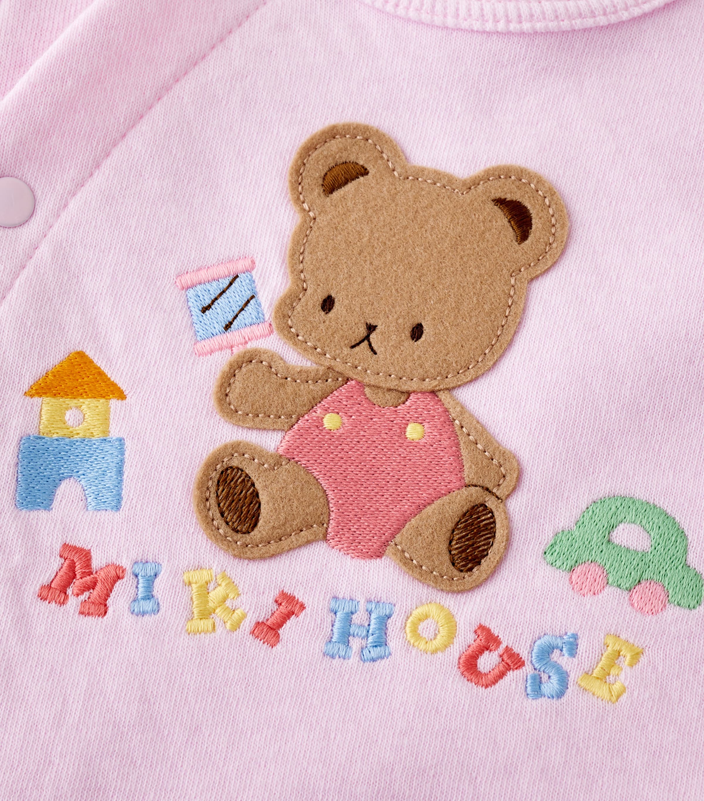 Miki House Logo Bear Embroidered Playsuit (1 Month) Image 6