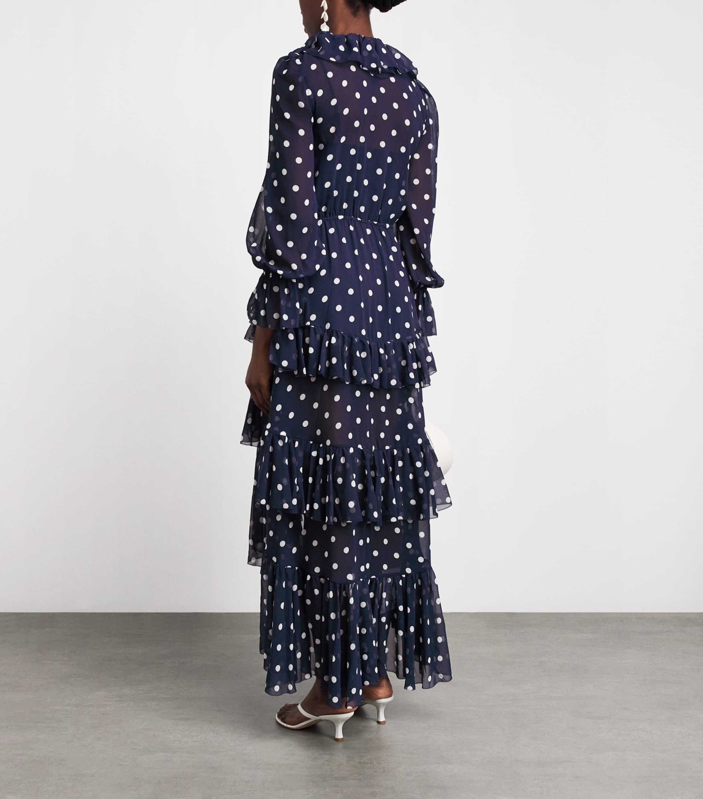 Self-Portrait Womens Tiered Polka-Dot Midi Dress Navy Image 4