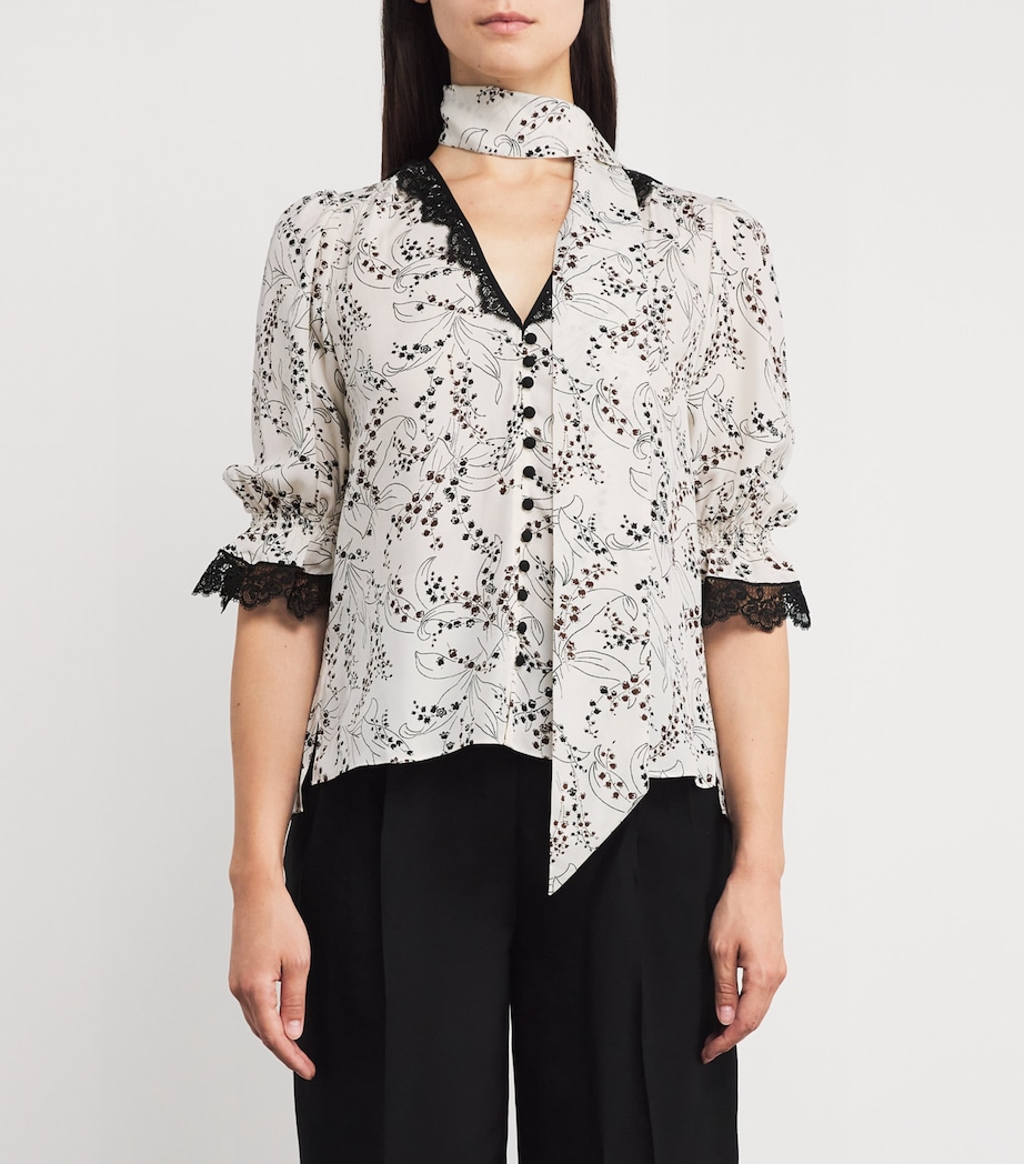 Silk Printed Tie-Detail Blouse LIGHT CREAM/BLACK Image 3