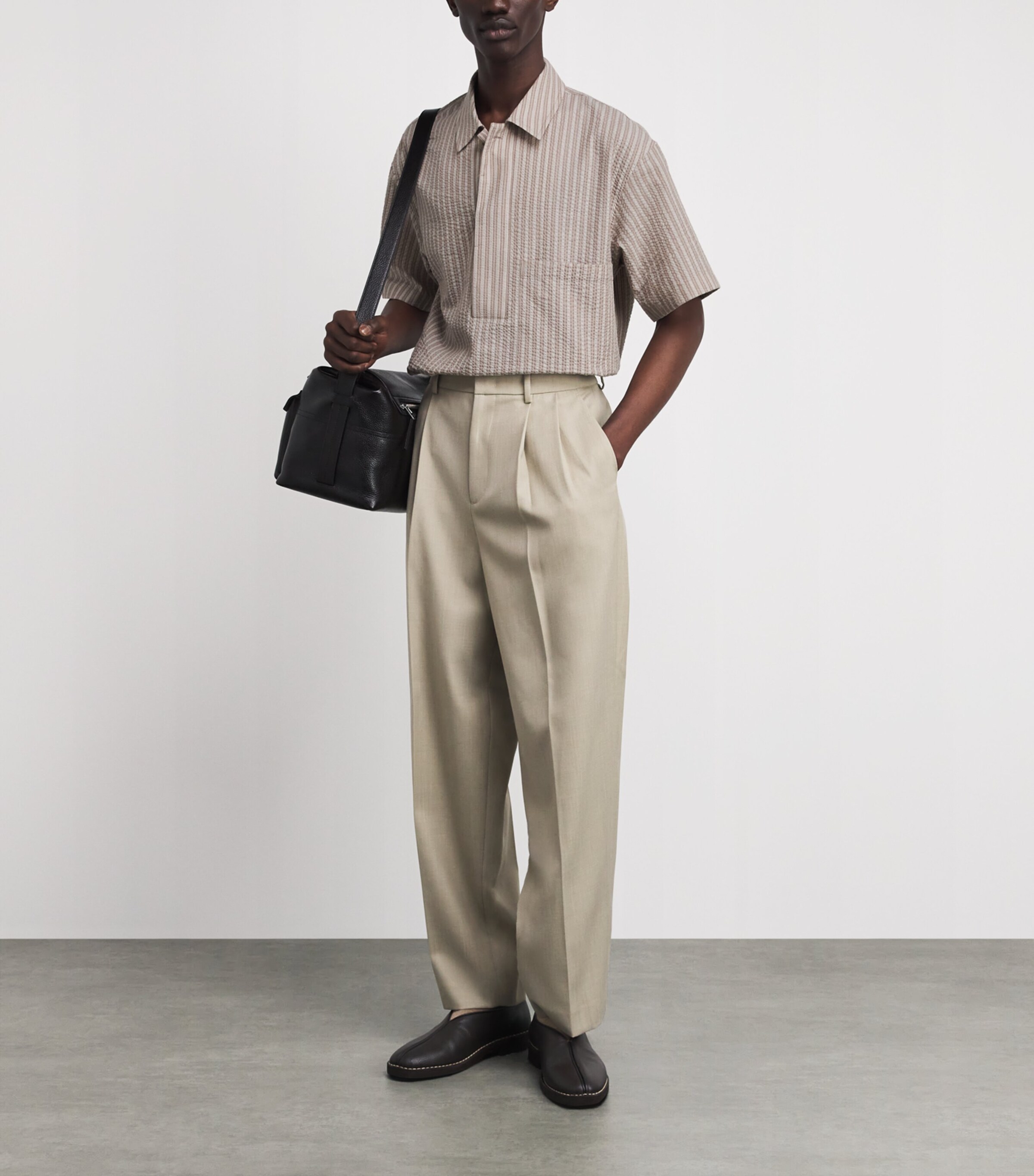 Le 17 Septembre Mens Cotton-Blend Seersucker Stripe Shirt Brown Image 2