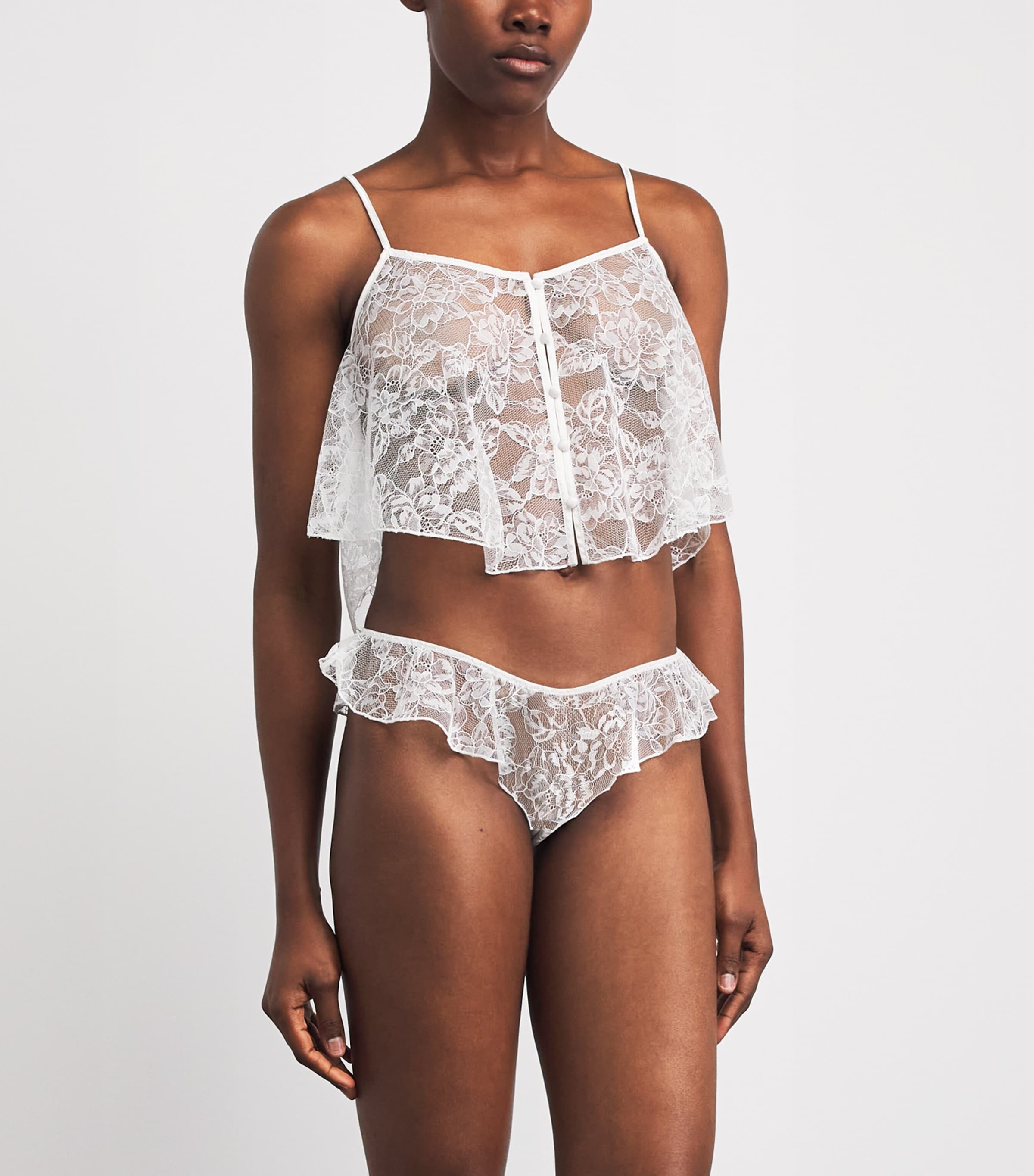 Fleur Du Mal Womens Lace Jasmine Flutter Camisole Ivory Image 2