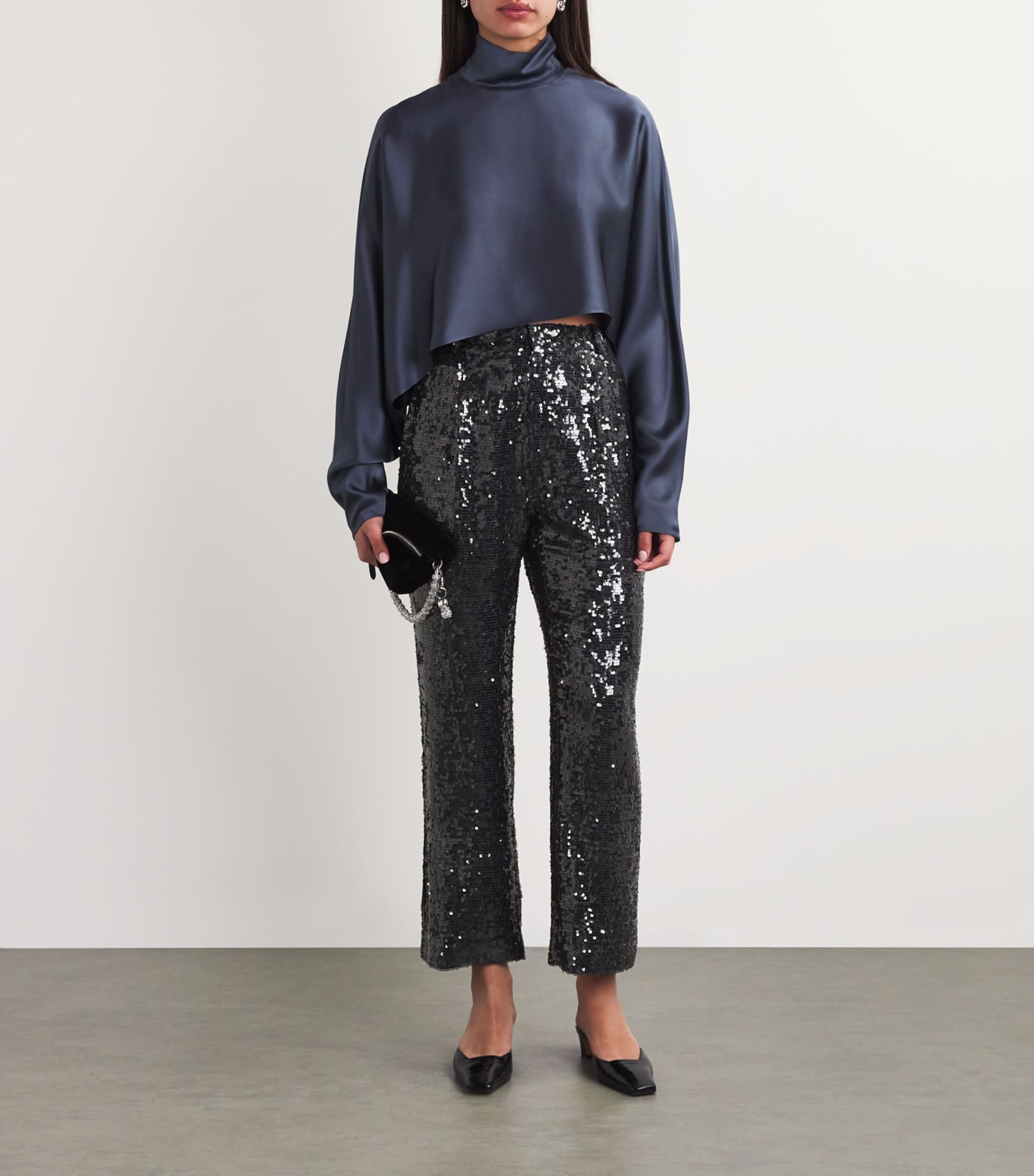 Sequin Pleated Tapered Trousers 418 MARINE Image 2