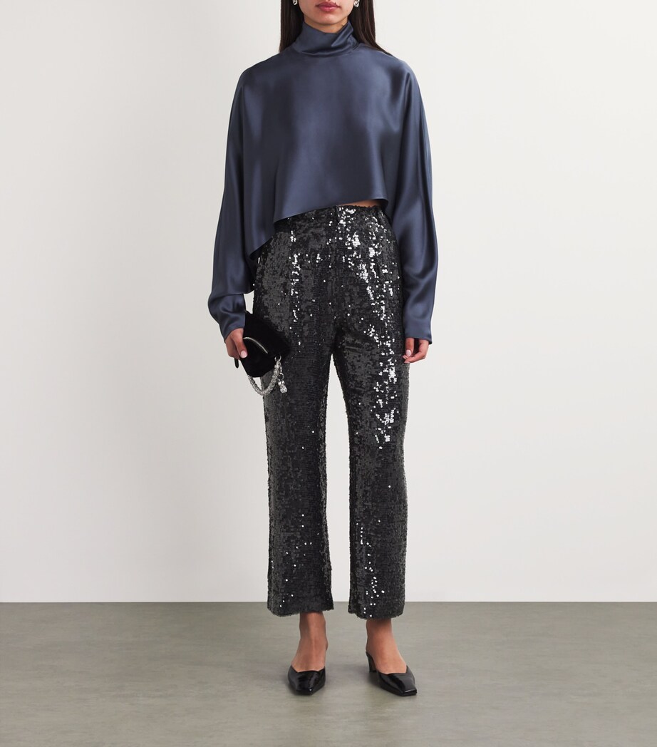 Sequin Pleated Tapered Trousers 418 MARINE Image 2
