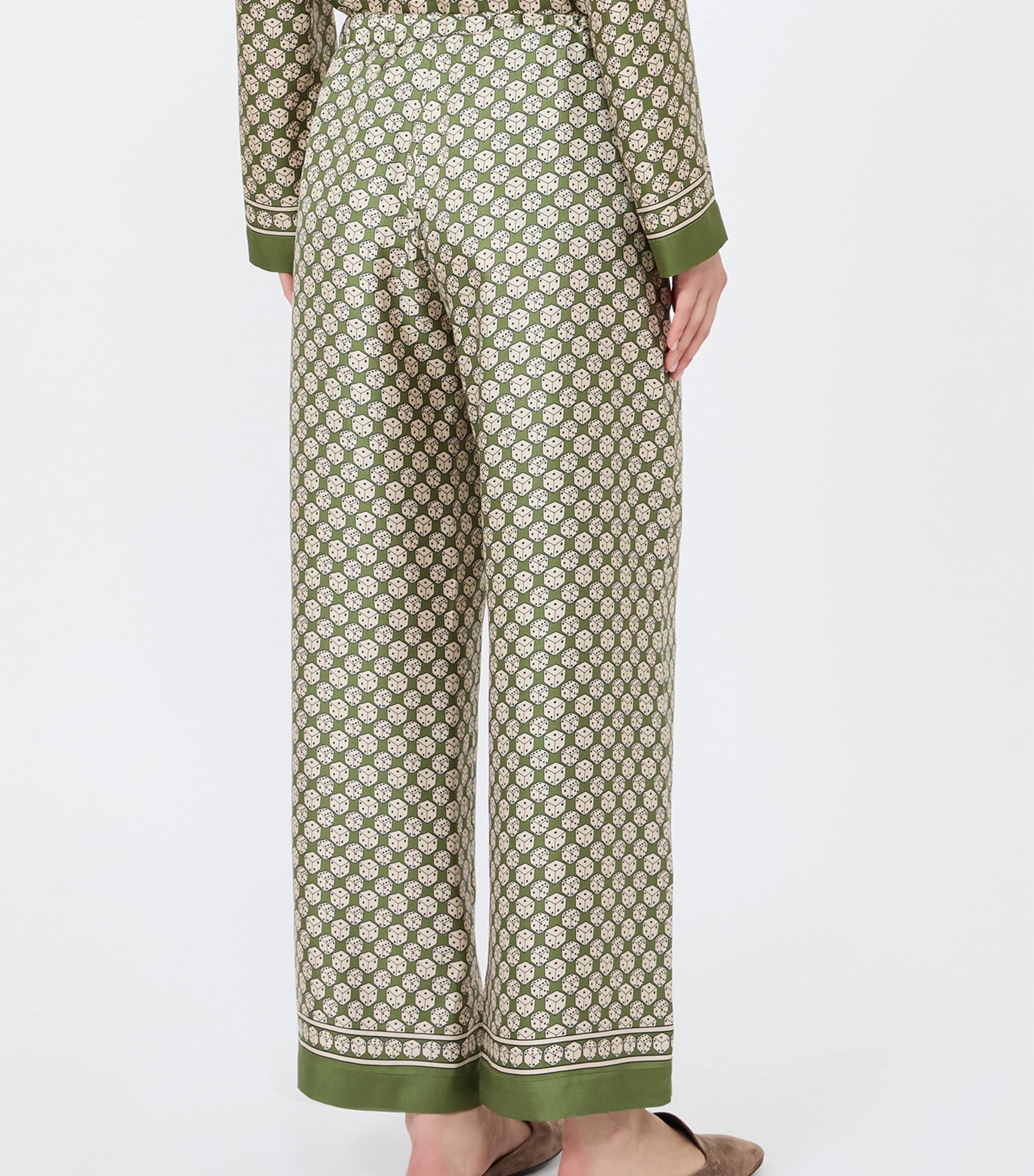 Max Mara Womens Silk Twill Printed Wide-Leg Trousers Kaki Image 4