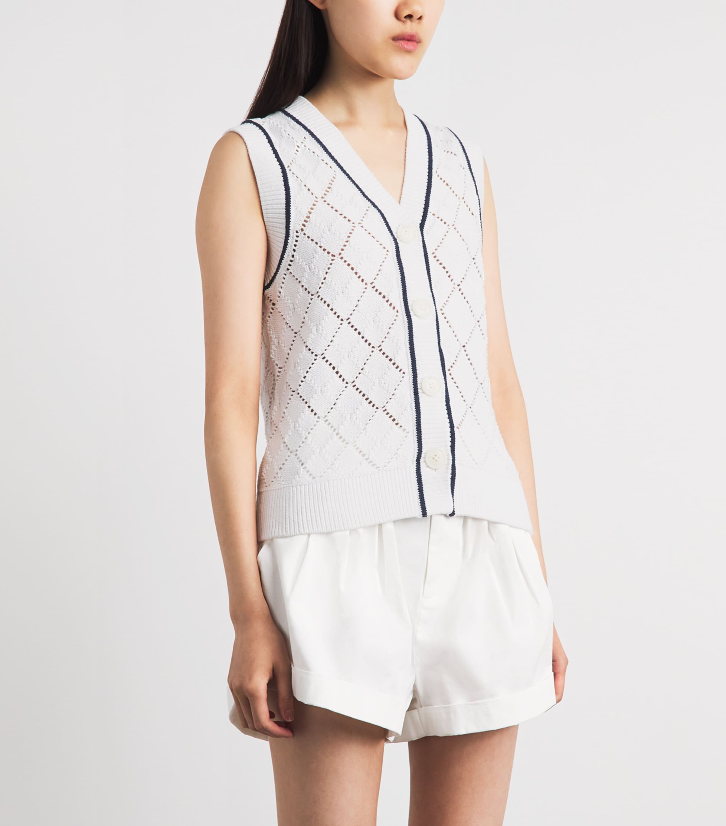 Varley Womens Pointelle-Knit Sleeveless Cardigan White Image 4